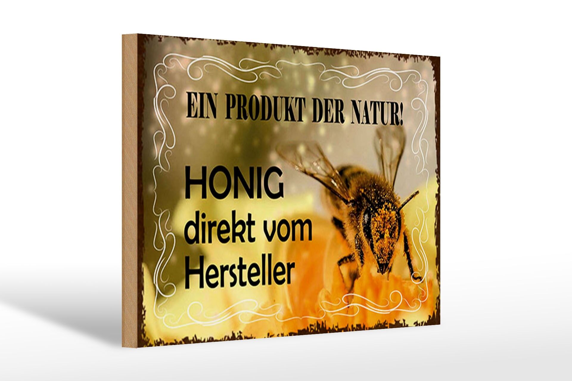 Cartel publicitario de madera 20x30 cm Miel directamente del productor un producto de la naturaleza