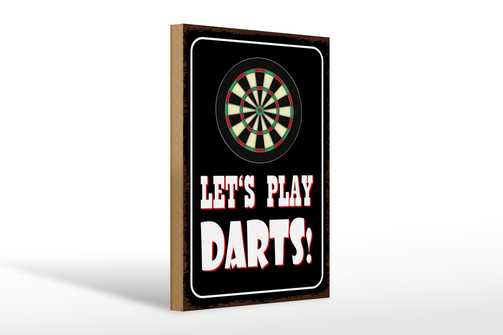 Letrero de madera con frase "Juguemos a los dardos", 20 x 30 cm, decoración para diana.