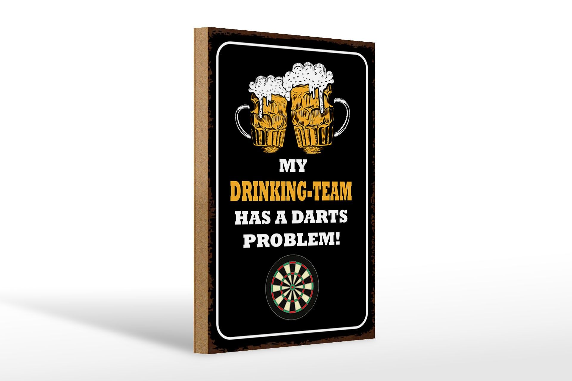 Letrero de madera "Cerveza" 20x30 cm Mi equipo de bebida tiene un problema con los dardos Letrero decorativo