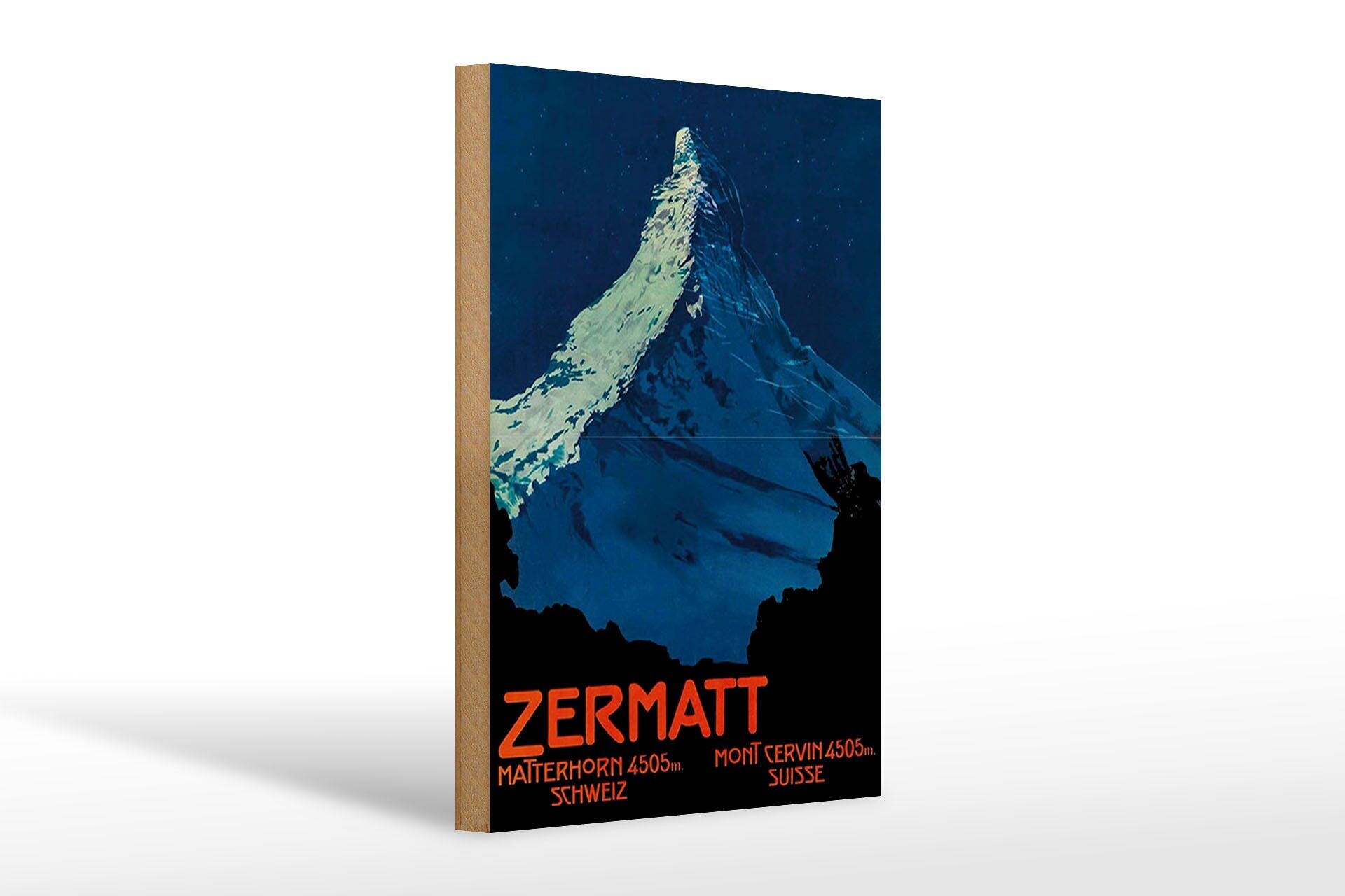 Letrero de madera, viaje, 20x30 cm, Suiza, Zermatt, Matterhorn 4505 m, letrero decorativo