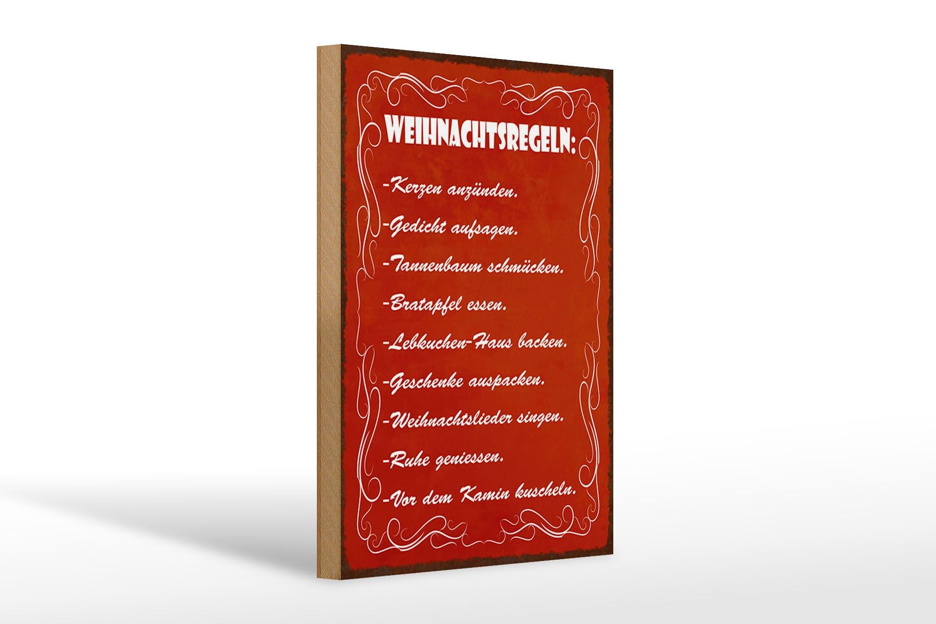 Letrero de madera con frase, 20x30 cm, Reglas navideñas, cartel decorativo rojo