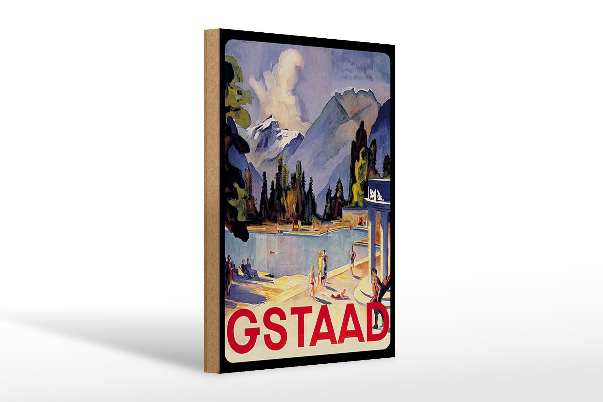 Holzschild Reise 20x30 cm Gstaad Pool Urlauber Deko Schild