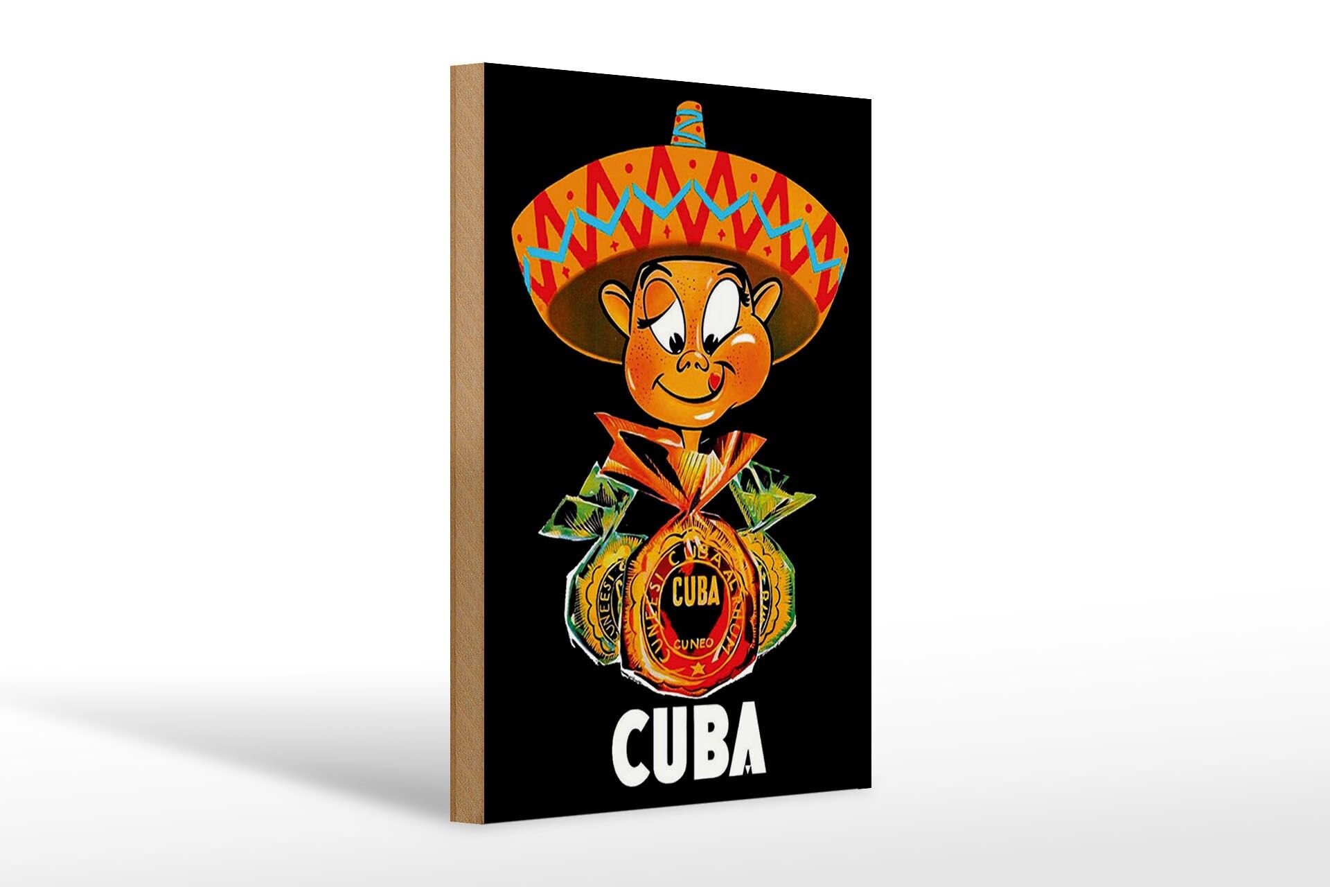 Holzschild Reise 20x30 cm Cuba Karibik Männchen mit Sombrero Deko Schild