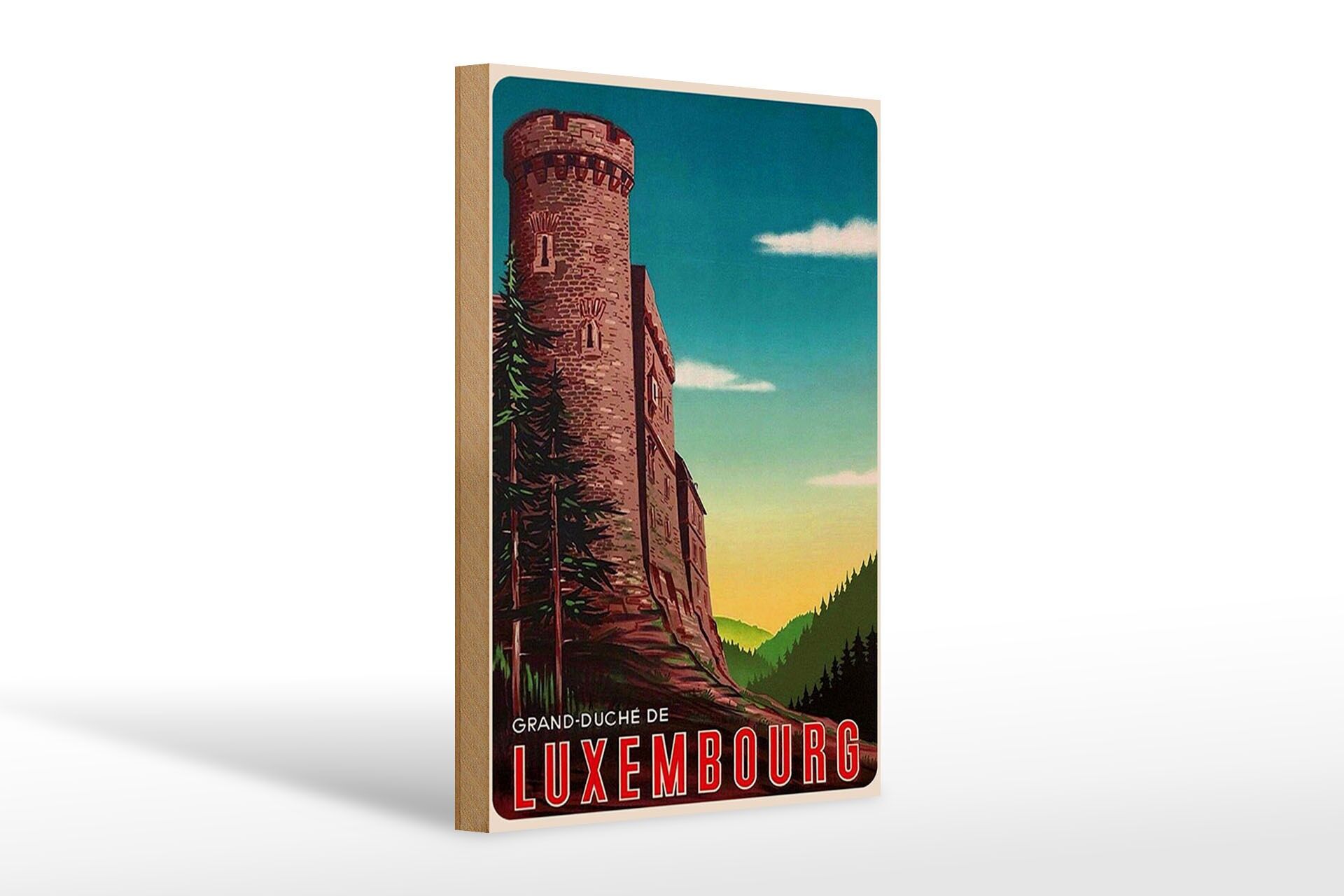 Holzschild Reise 20x30 cm Grand duche de Luxembourg Burgturm Deko Schild