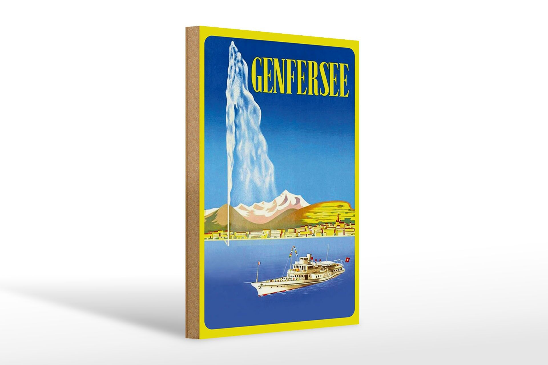 Holzschild Reise 20x30 cm Genfersee Kreuzfahrtschiff See Deko Schild