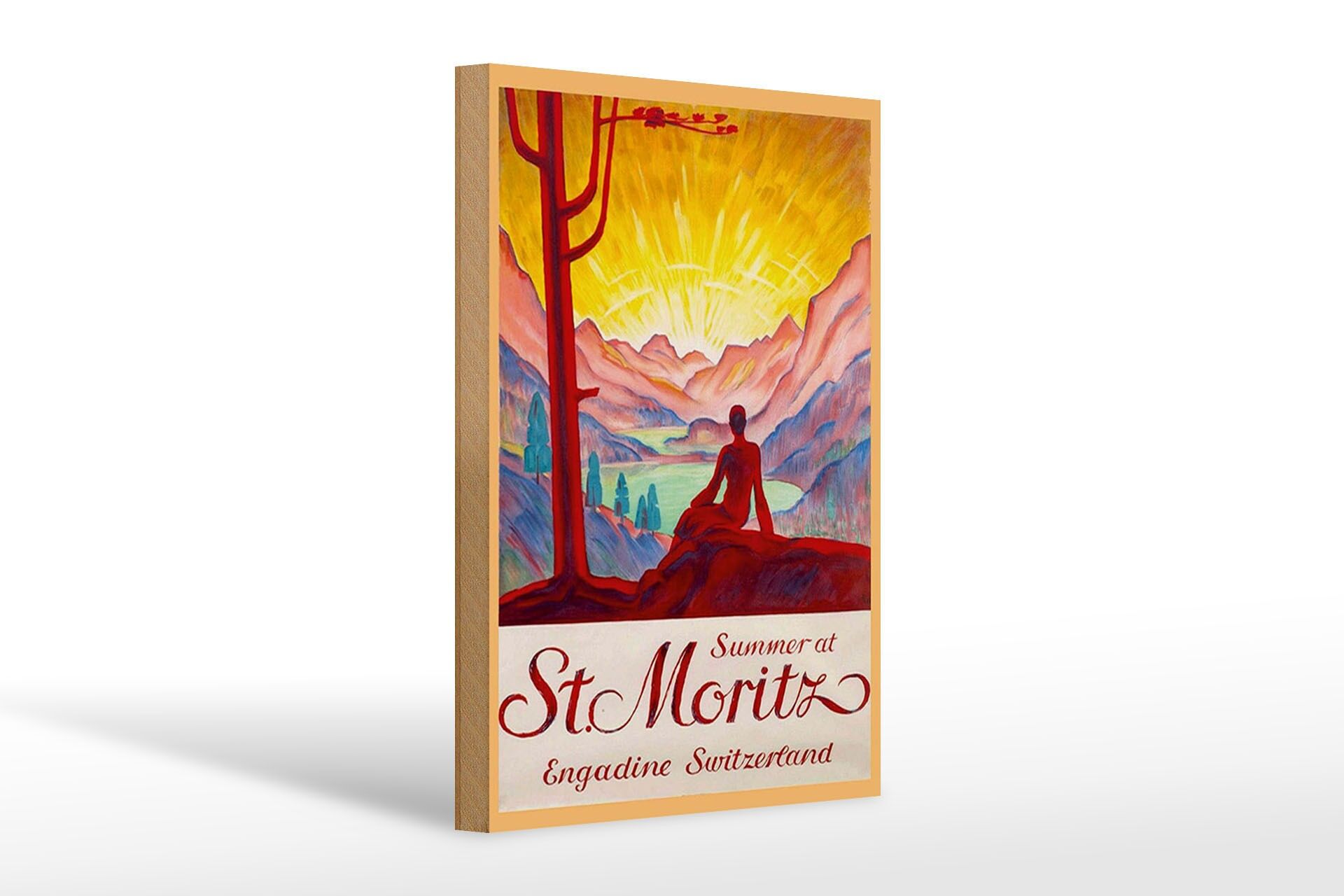 Holzschild Reise 20x30 cm Summer at St.Moritz Engadine Switzerland Deko Schild