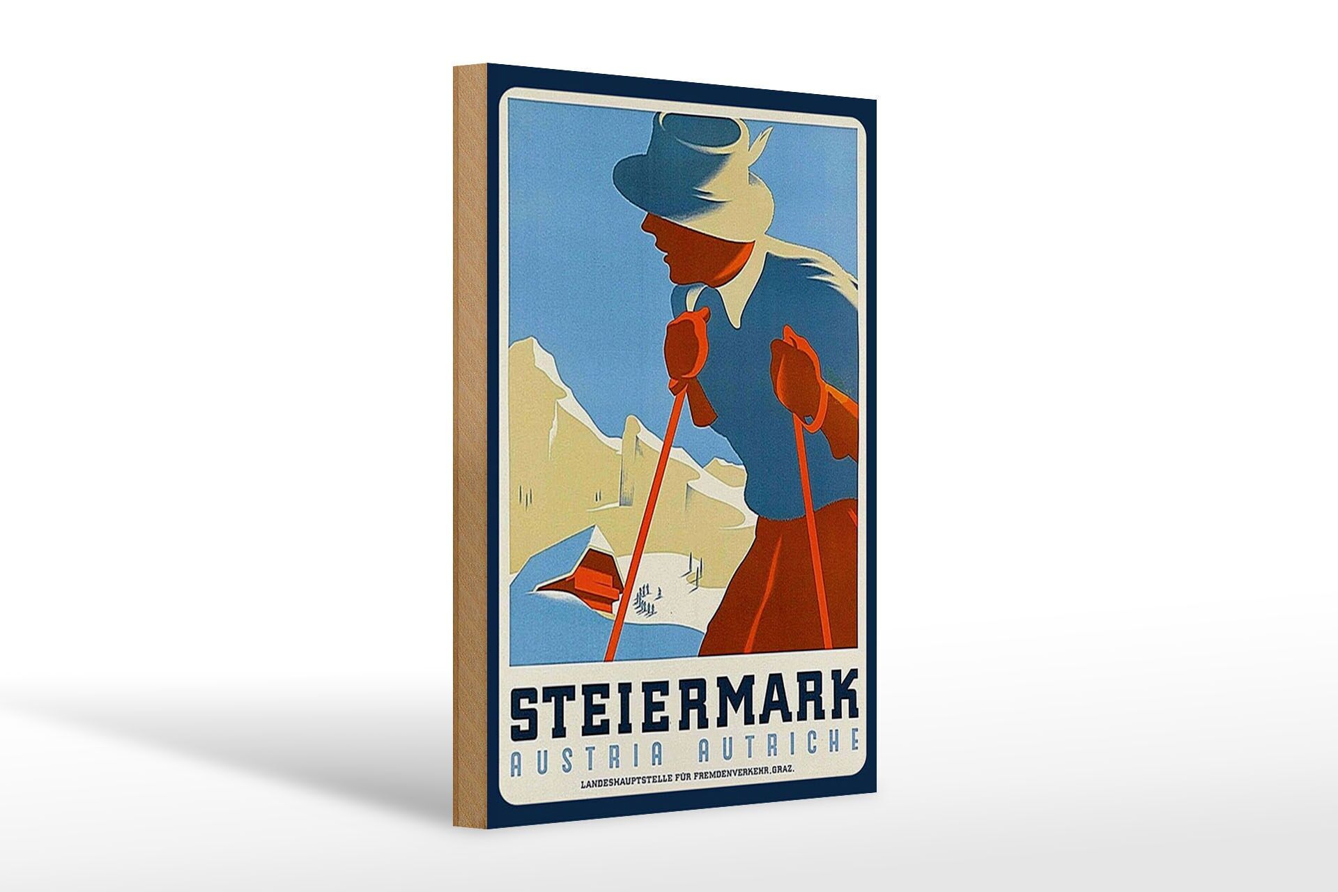 Holzschild Reise 20x30 cm Österreich Steiermark Skiläufer Deko Schild