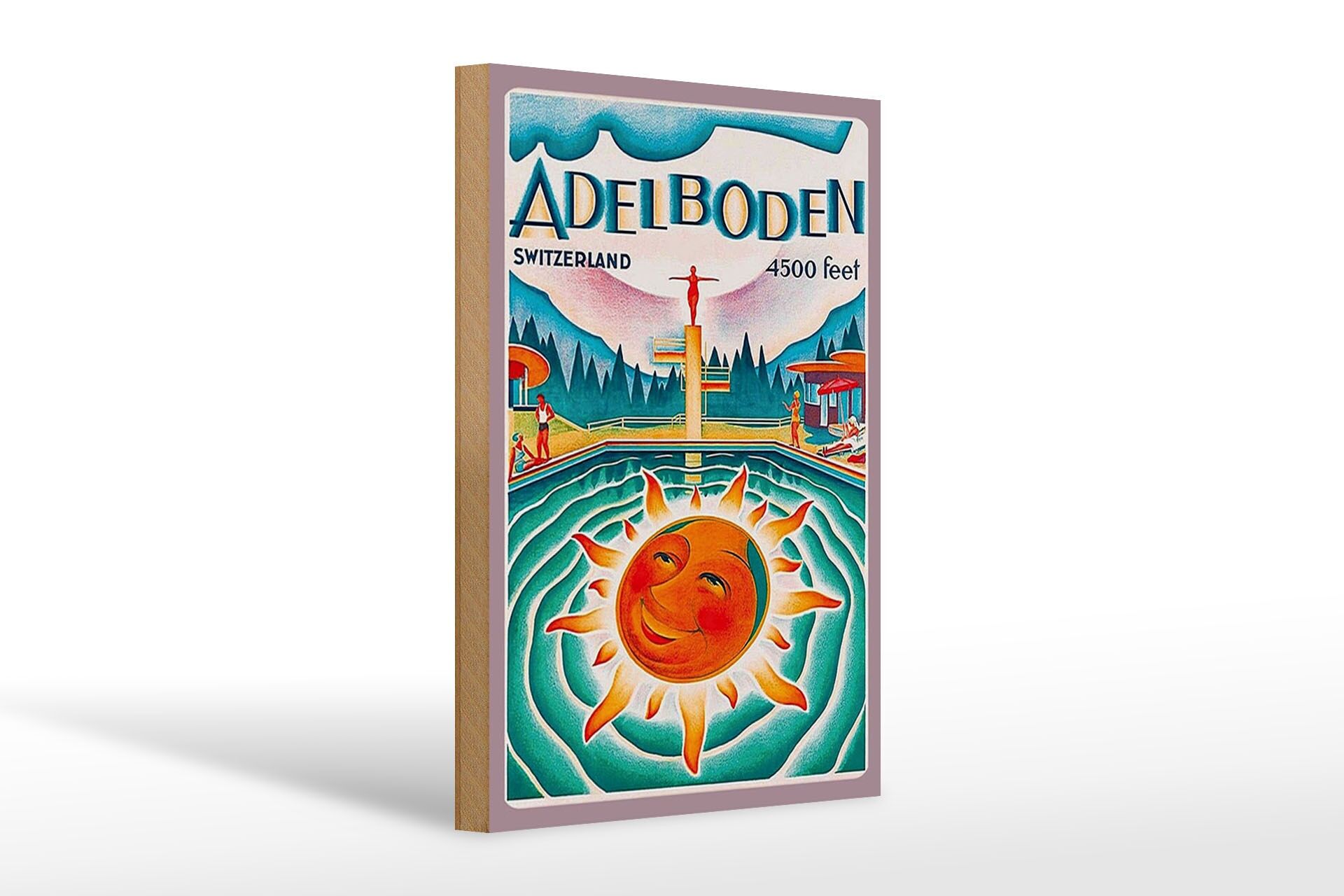 Holzschild Reise 20x30 cm Schweiz Adelboden 4500 feet Deko Schild