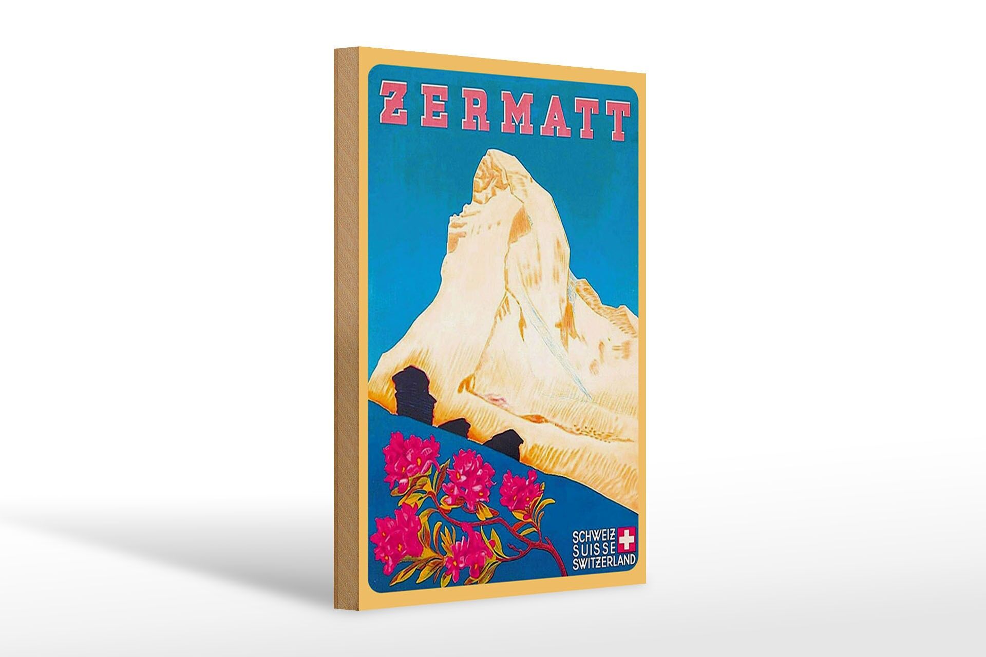 Holzschild Reise 20x30 cm Schweiz Zermatt Retro Deko Schild