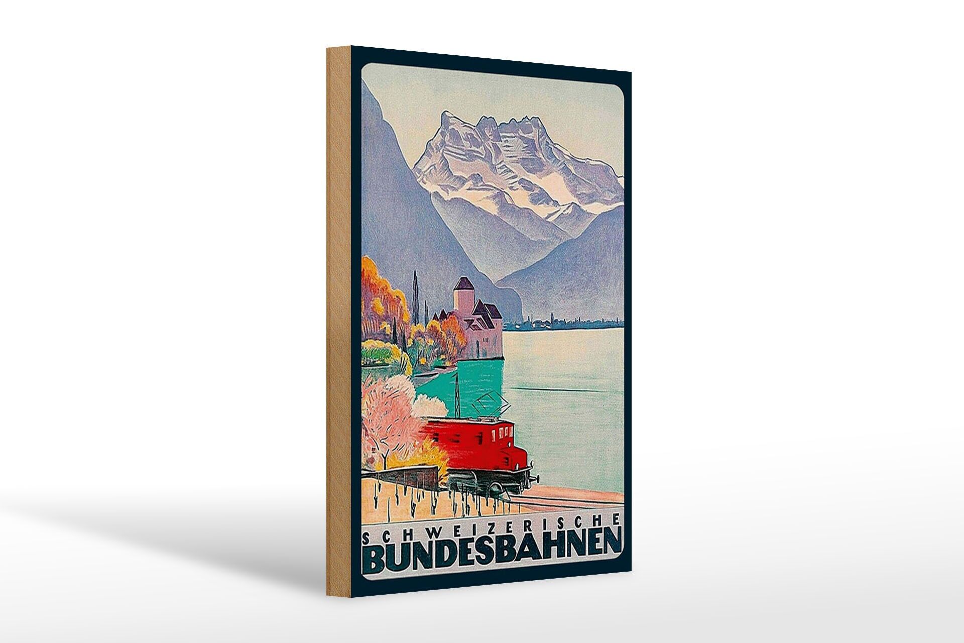 Holzschild Reise 20x30 cm Schweizerische Bundesbahn Berge See Deko Schild