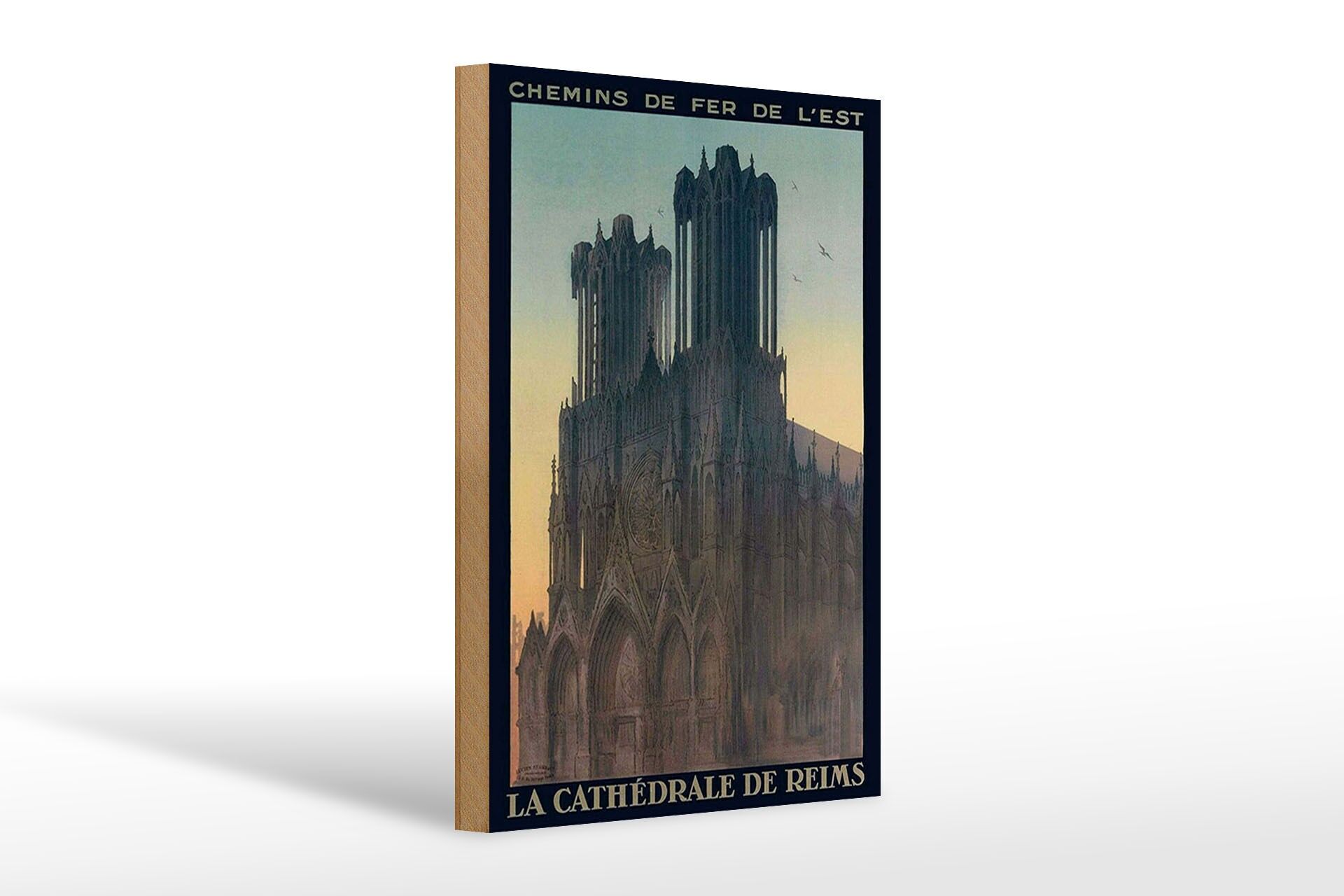Holzschild Reise 20x30 cm La Cathedrale de Reims Deko Schild
