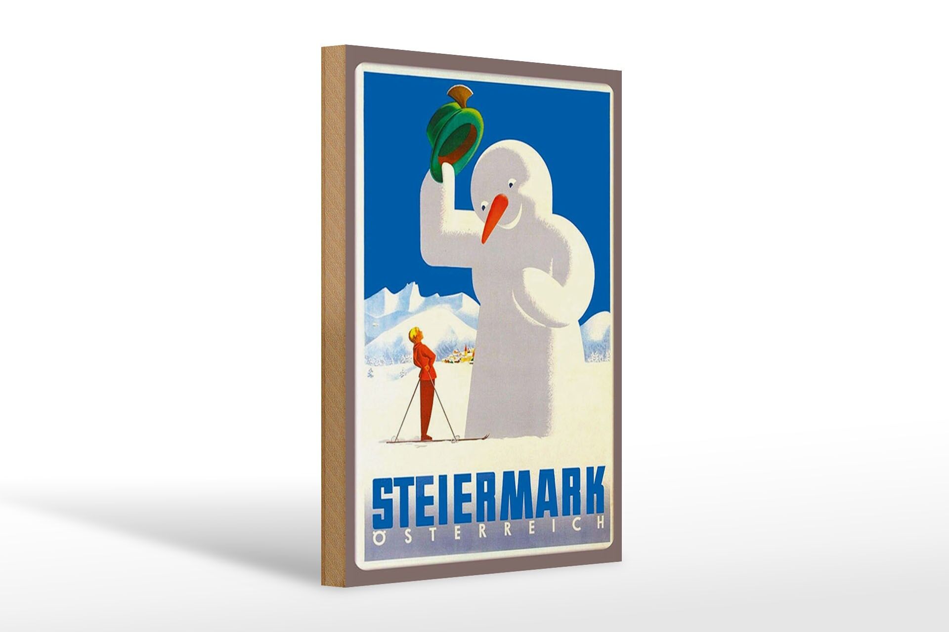 Holzschild Reise 20x30 cm Österreich Steiermark Schneemann Deko Schild