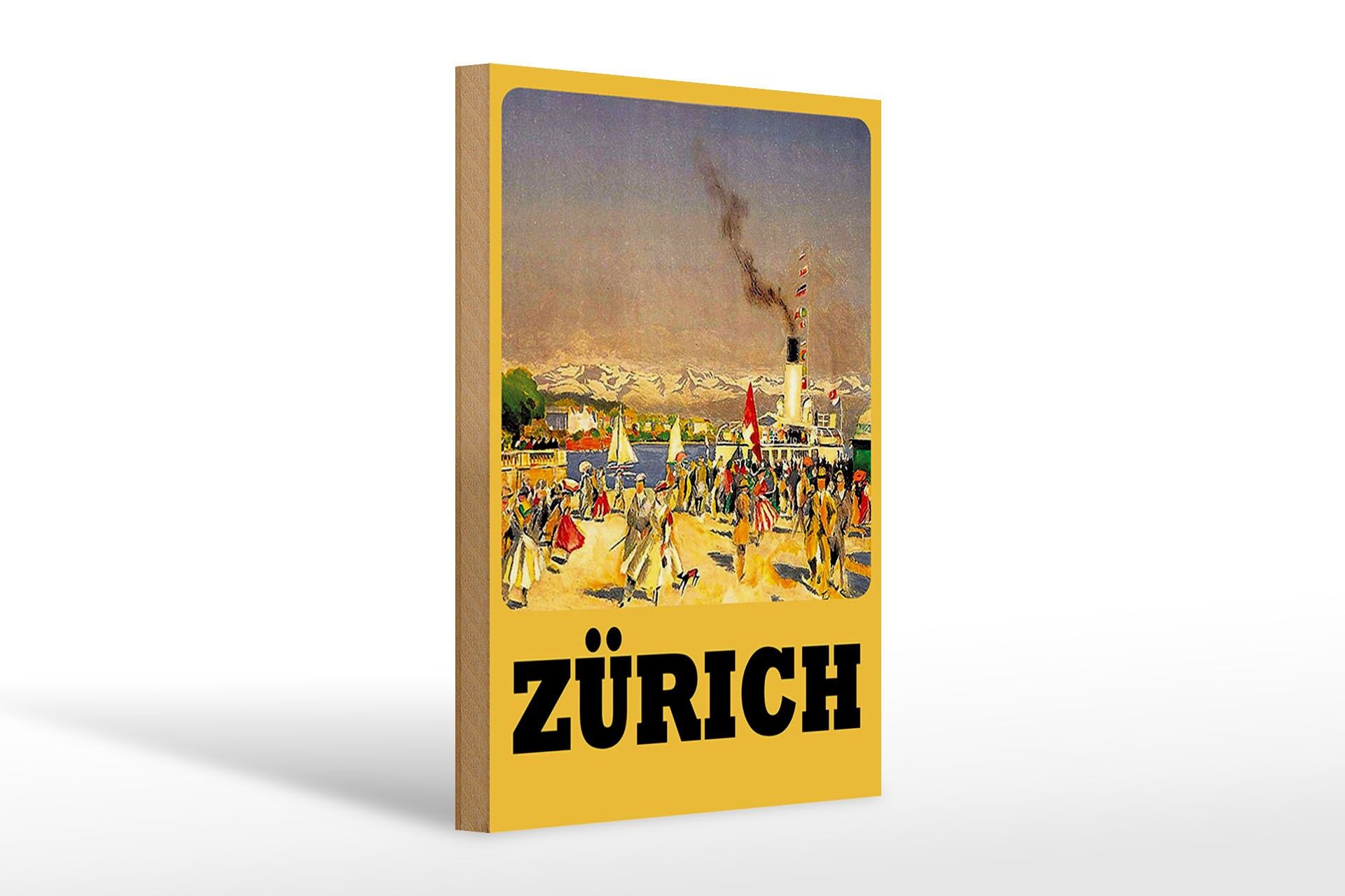 Holzschild Reise 20x30 cm Zürich Dampfer Passanten Nostalgie Deko Schild