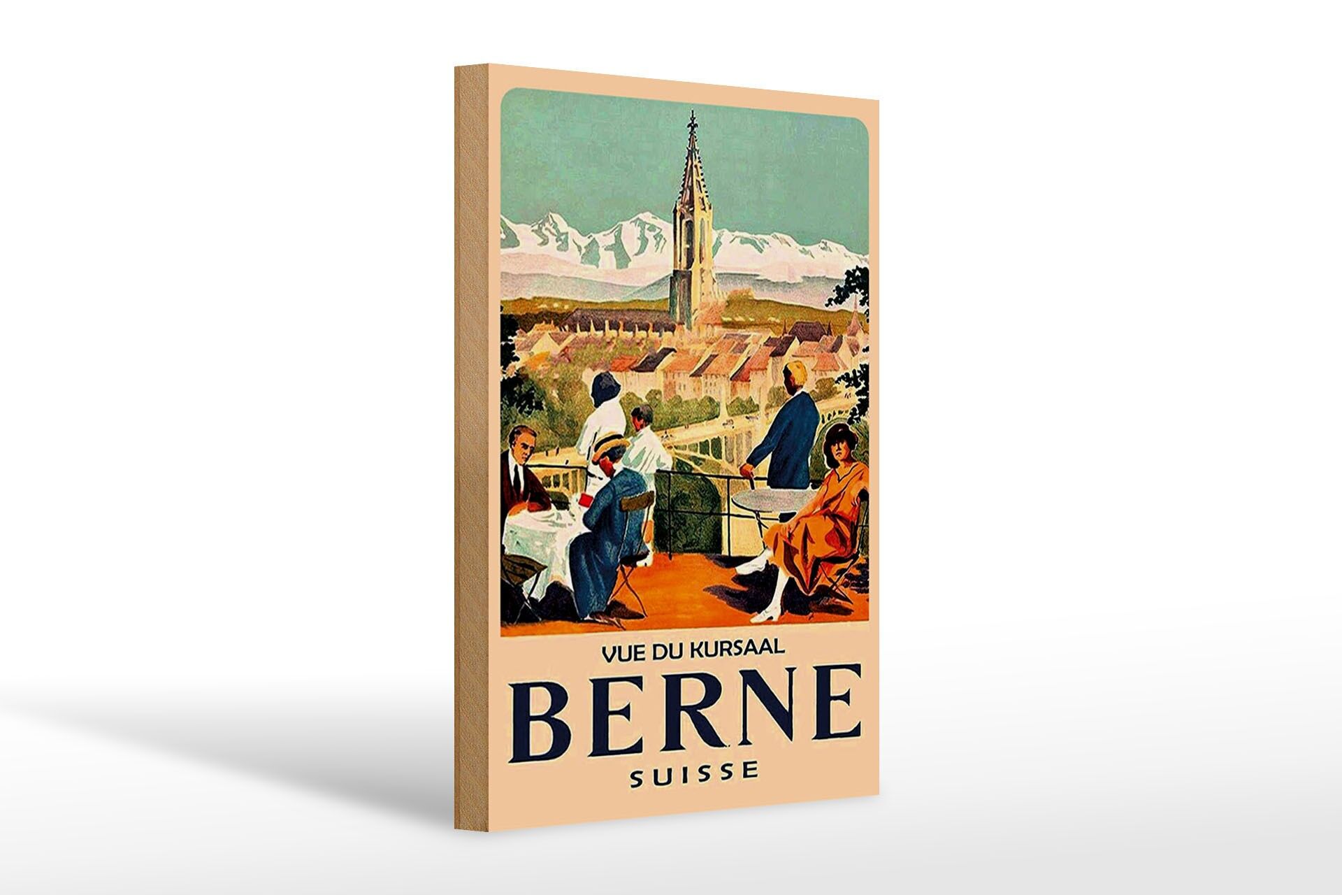Holzschild Reise 20x30 cm Schweiz Vue du kursall Berne Deko Schild