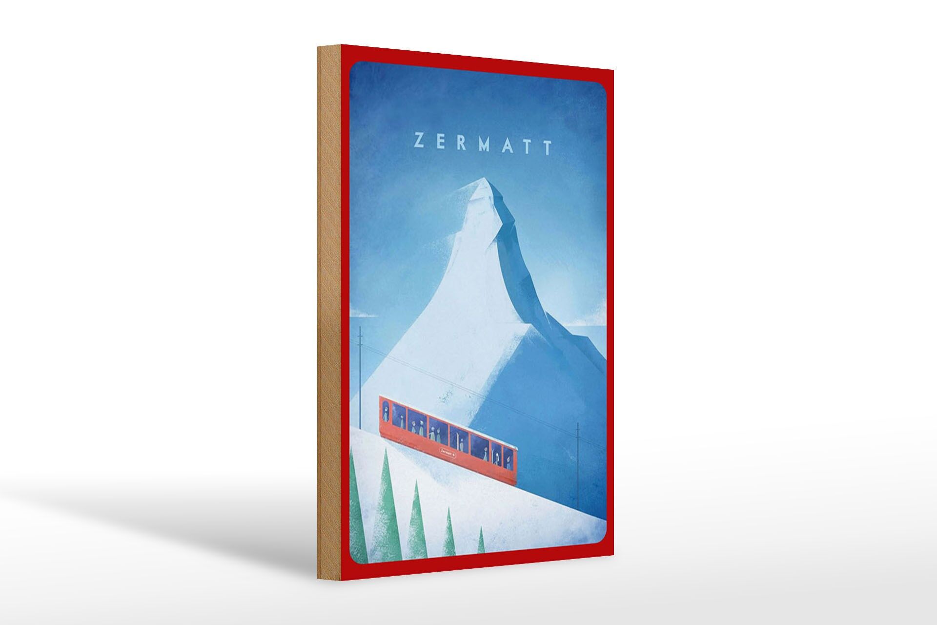 Panneau décoratif en bois pour les voyages, 20 x 30 cm, Suisse, Zermatt, neige, train