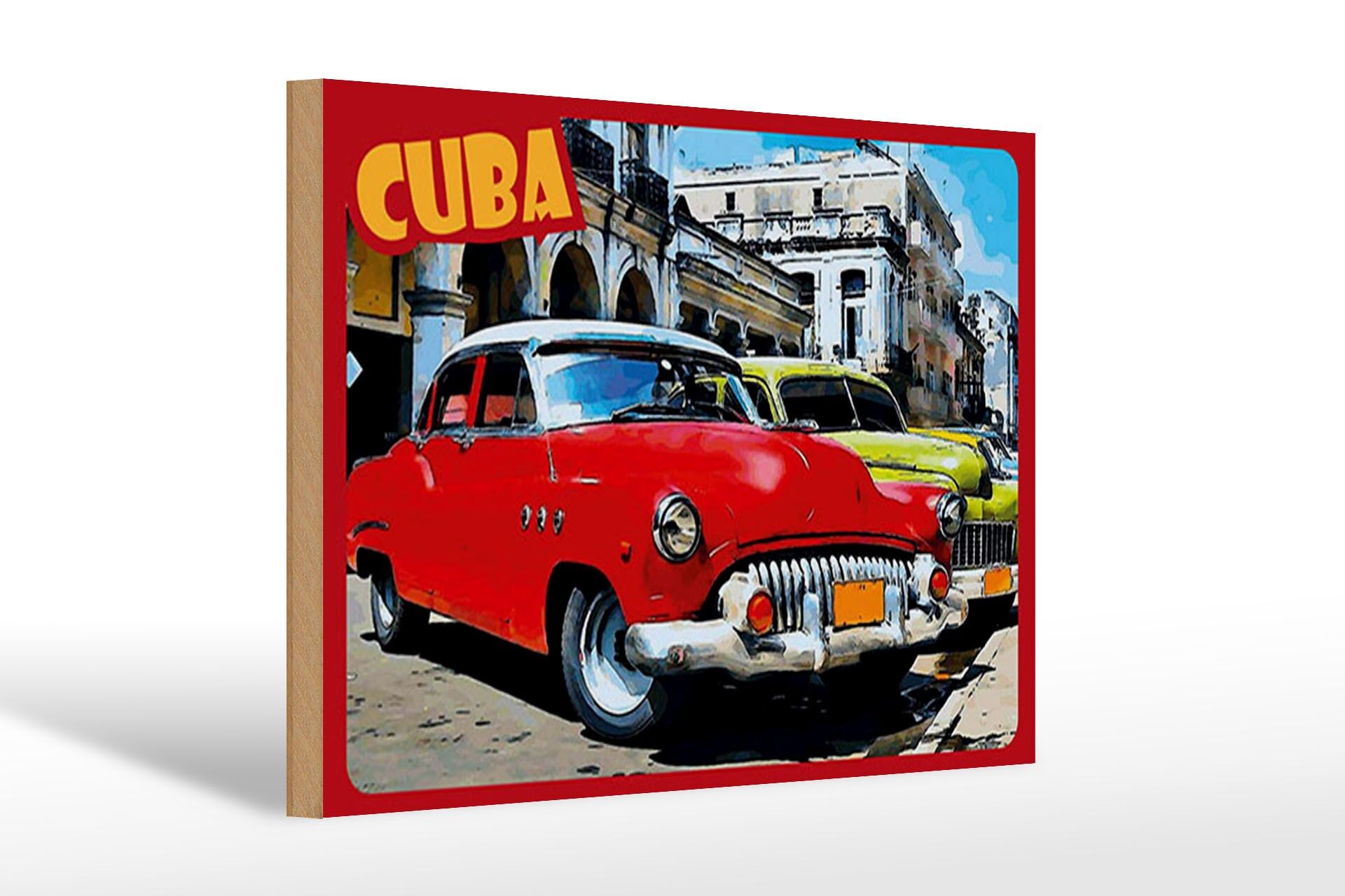 Wooden sign, travel, 20x30 cm, Cuba, vintage cars, decorative sign