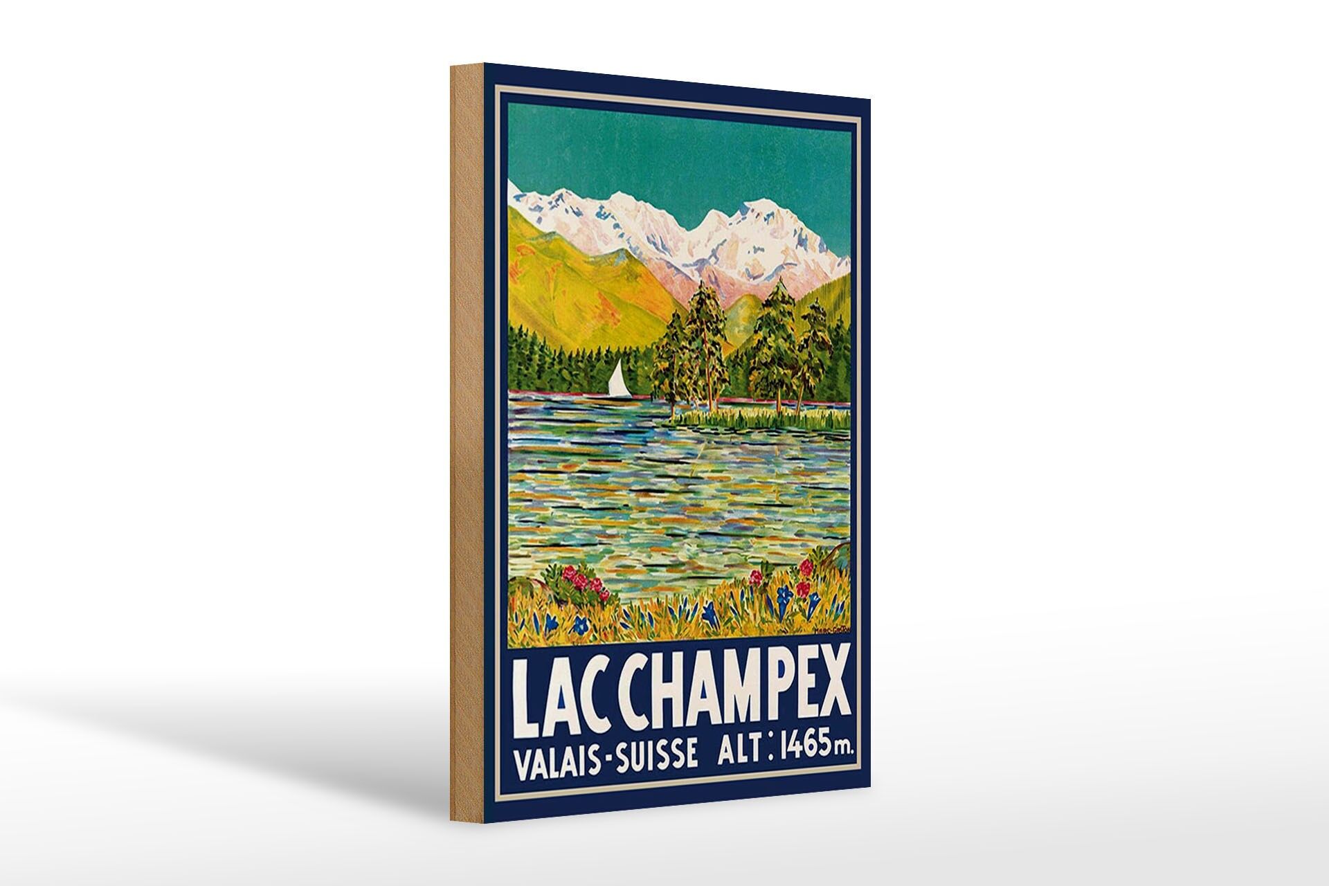 Holzschild Reise 20x30 cm Lac Champex valais Suisse 1465 m Deko Schild