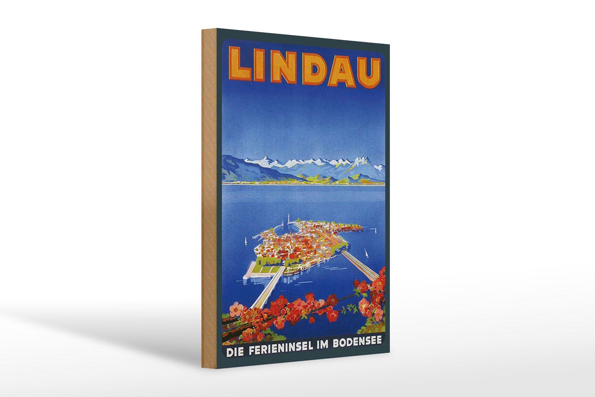 Holzschild Reise 20x30 cm Lindau die Ferieninsel im Bodensee Deko Schild