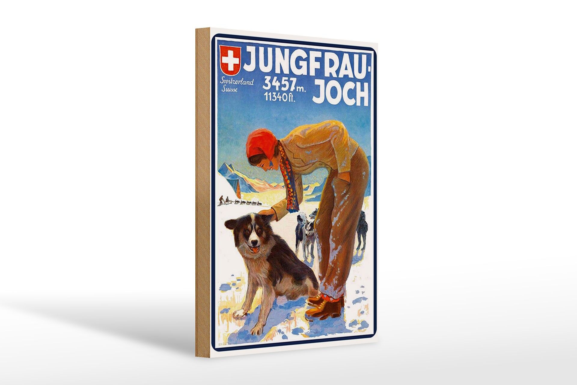 Holzschild Reise 20x30 cm Schweiz Jungfrau Joch 3457 m Deko Schild