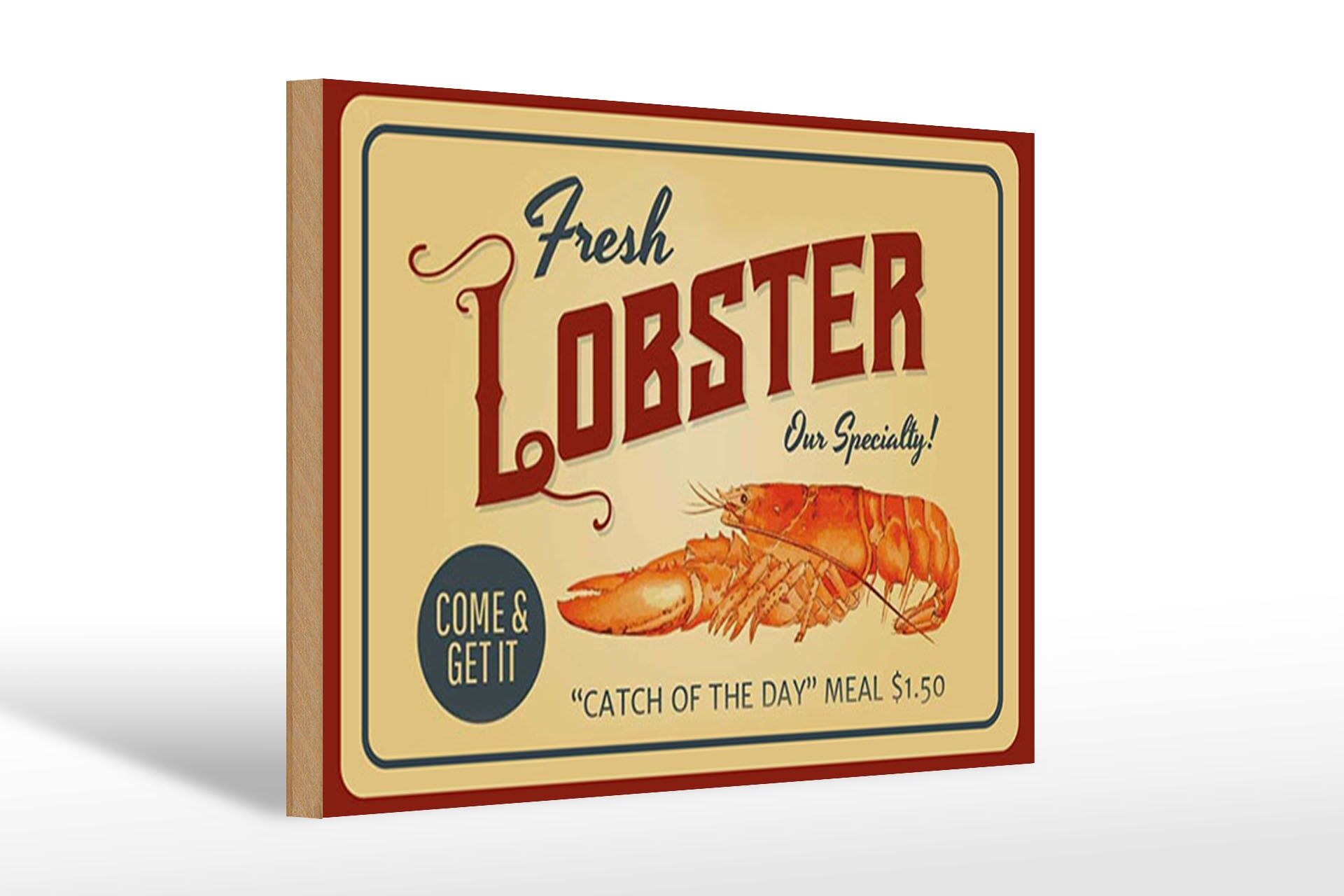 Holzschild Reklame 20x30 cm Fresh Lobster Retro Deko Schild