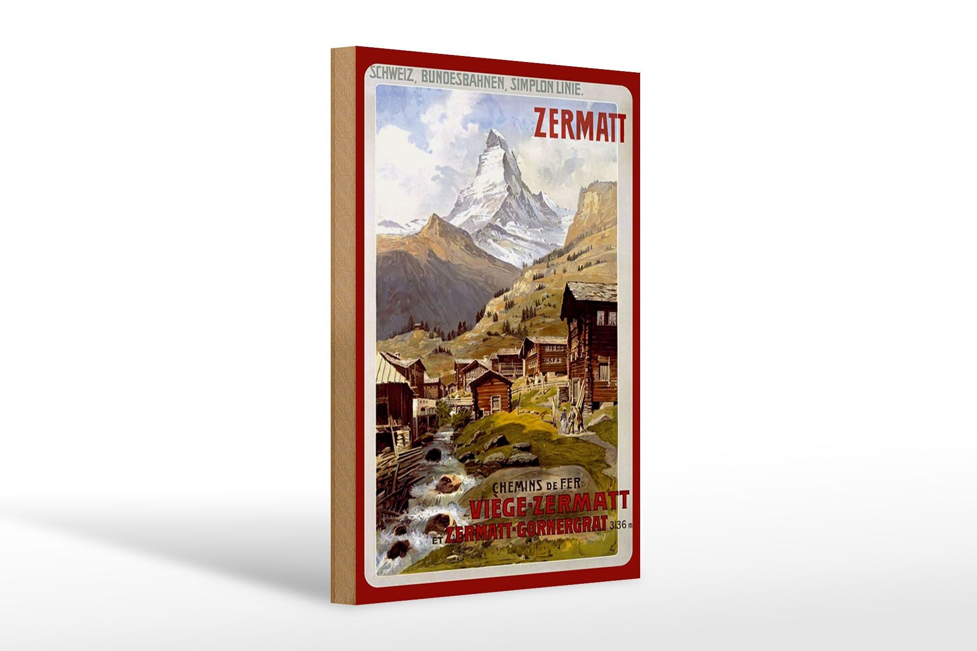 Holzschild Reise 20x30 cm Schweiz Zermatt Bundesbahnen Deko Schild