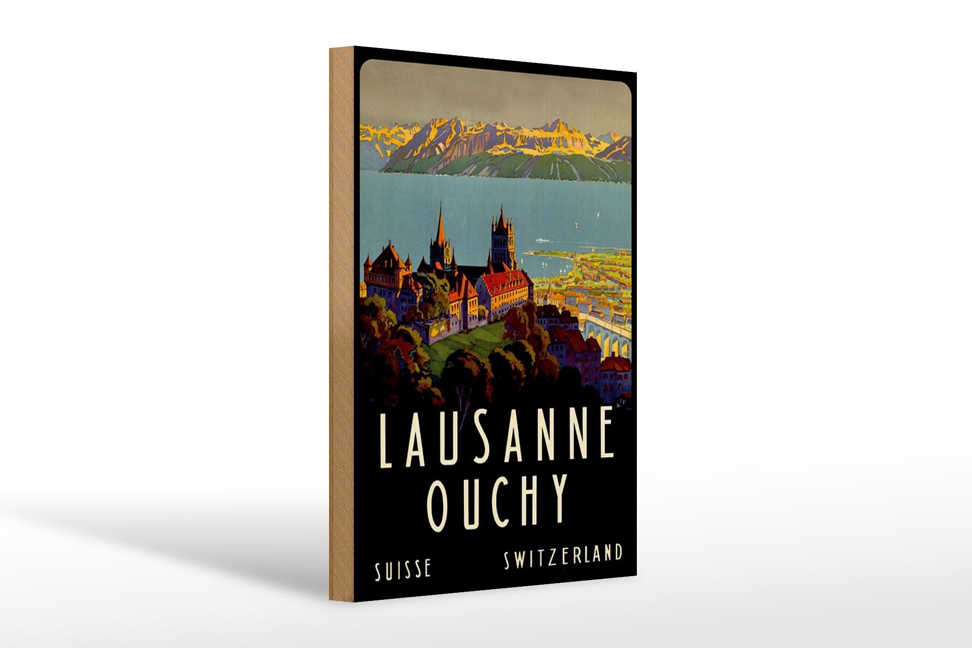 Holzschild Reise 20x30 cm Schweiz Lausanne Ouchy Deko Schild