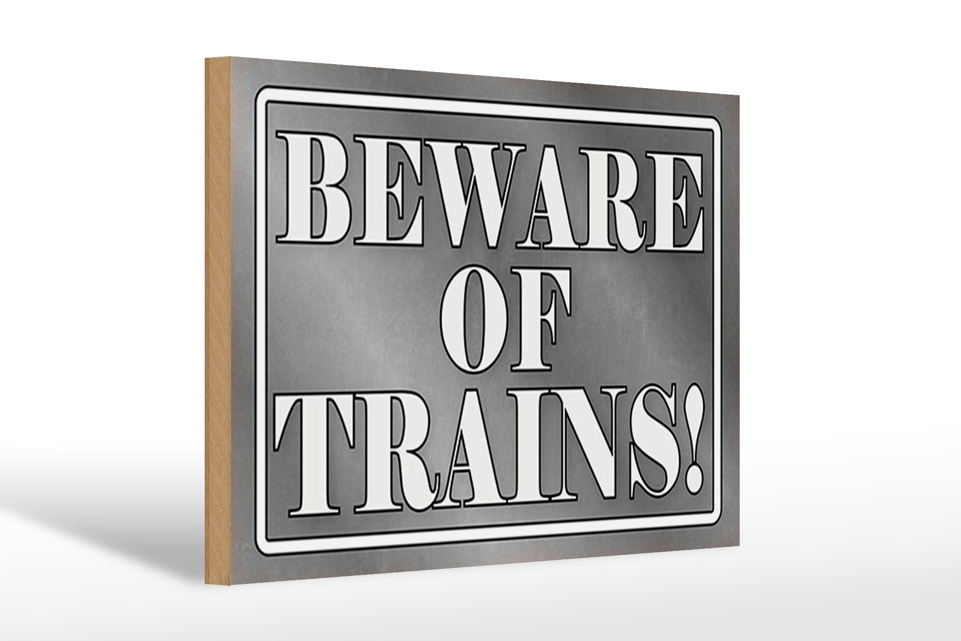 Panneau en bois, 20 x 30 cm, Attention aux trains, panneau décoratif