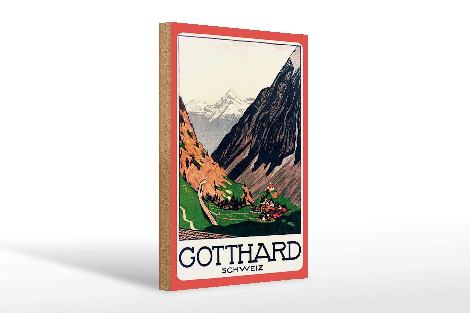 Holzschild Reise 20x30 cm Gotthard Schweiz Nostalgie Deko Schild