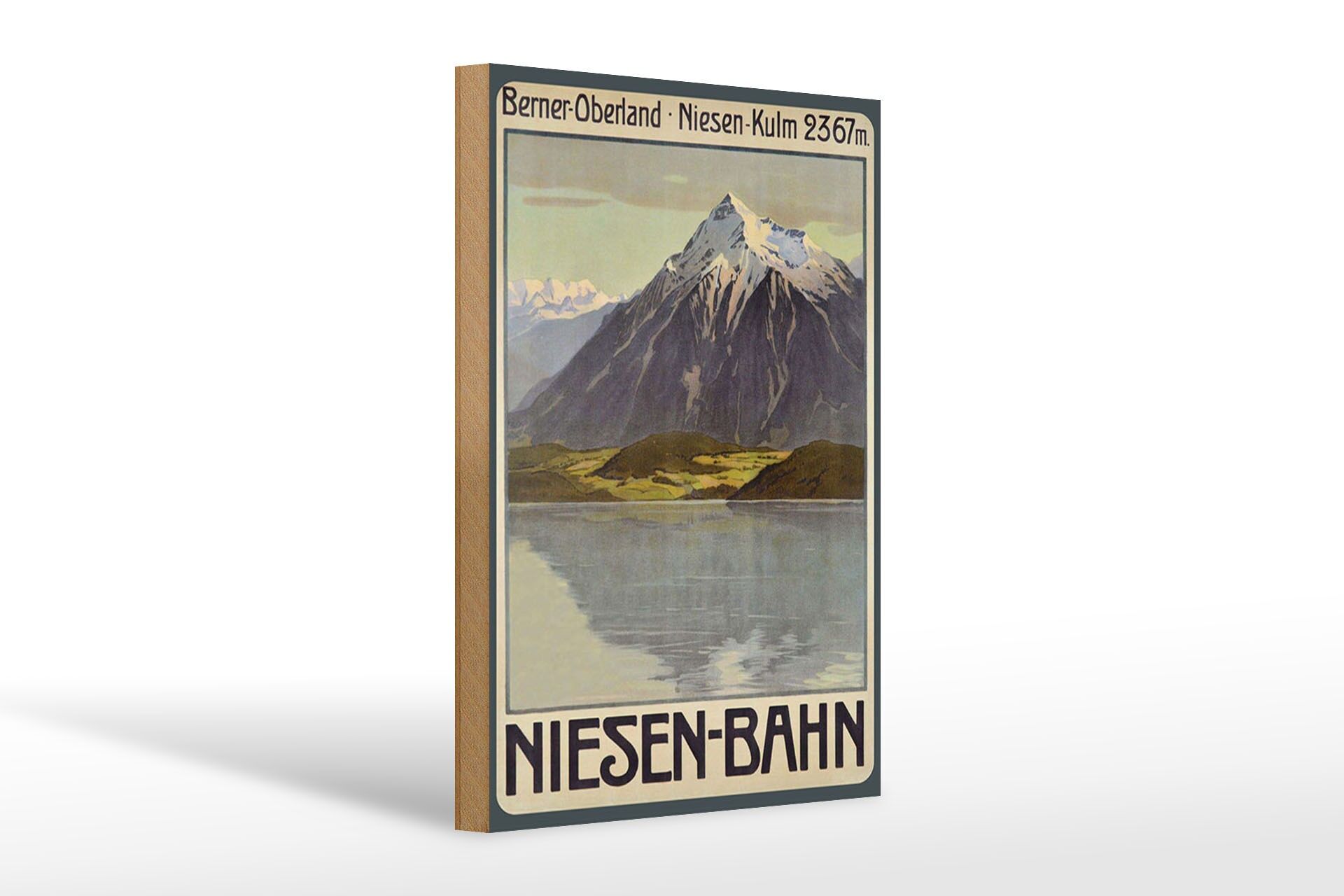 Holzschild Reise 20x30 cm Berner Oberland Niesen Bahn Deko Schild