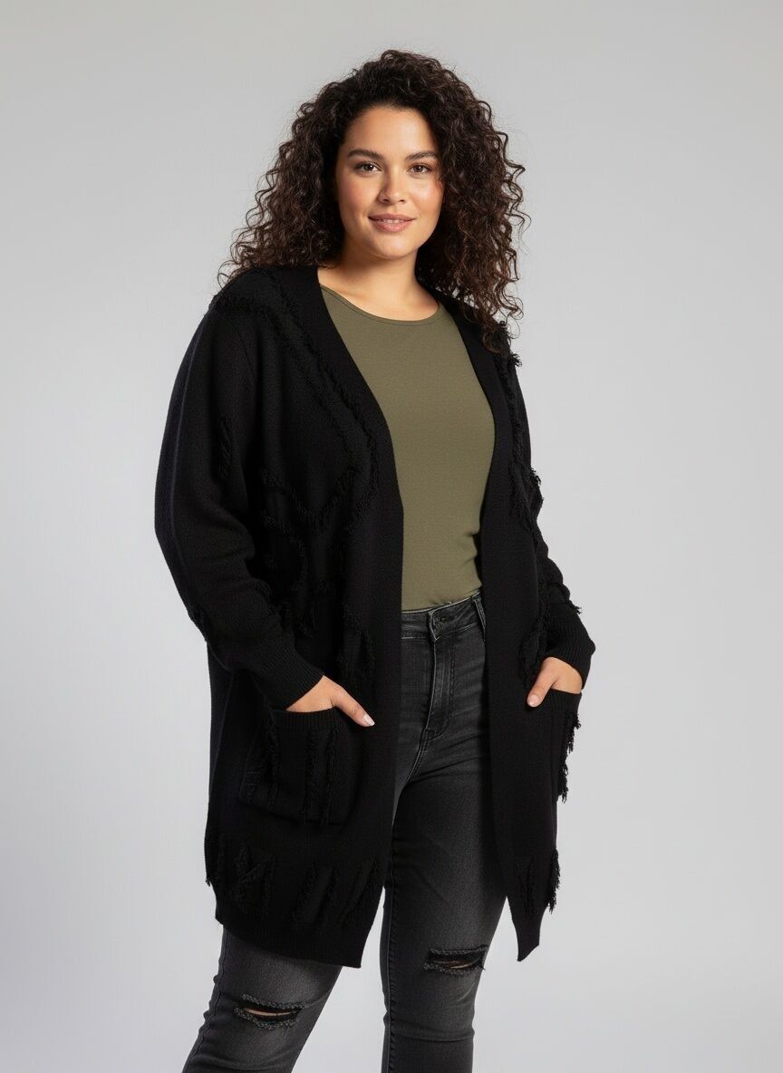 Gilet nero taglie forti con coste effetto strappato (JX085)