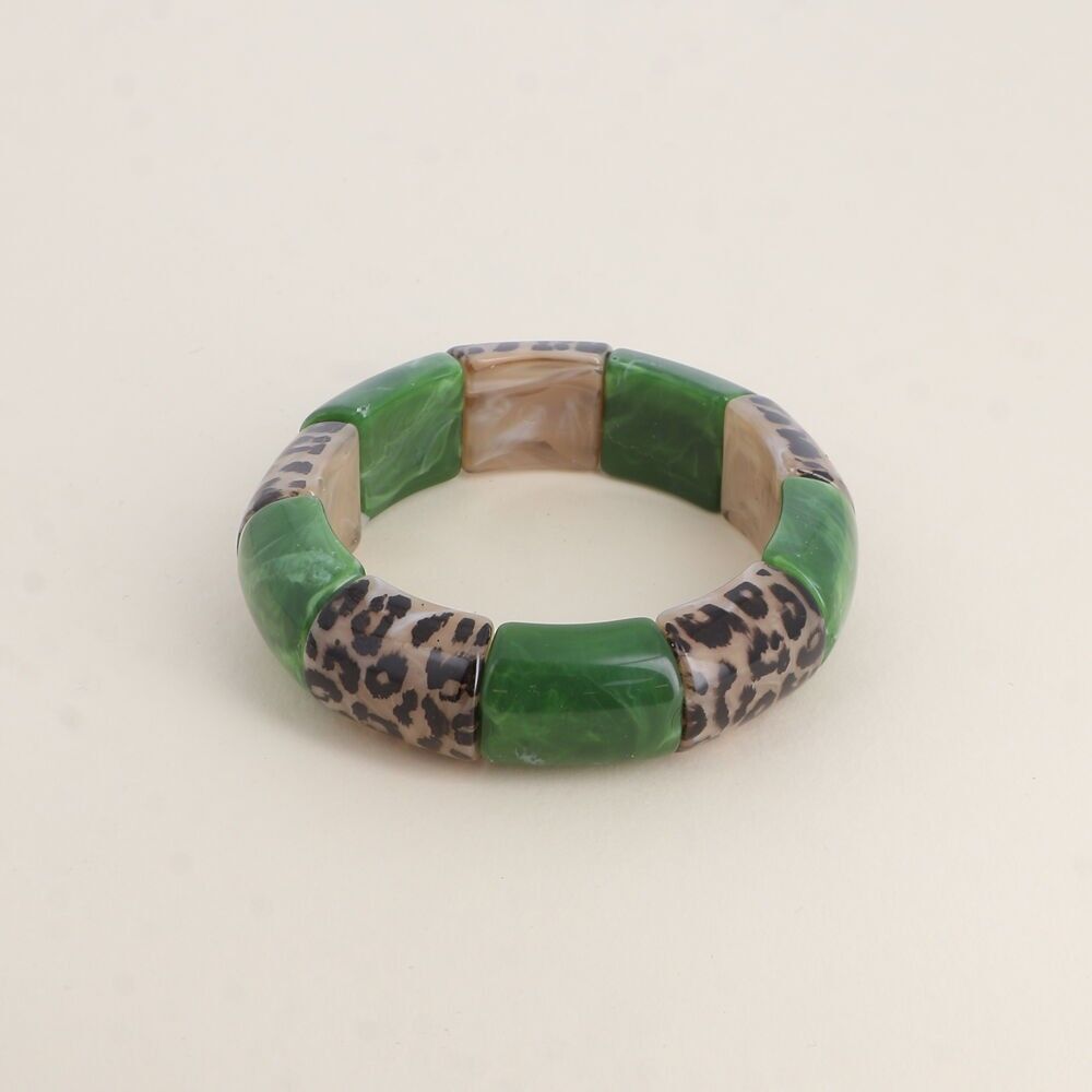 Elastic bracelet - resin beads and leopard print resin
