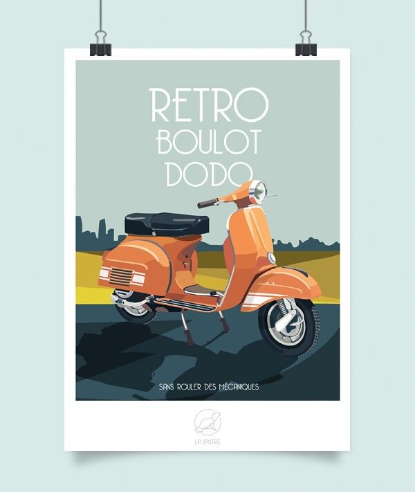 Póster retro de trabajo y sueño - Vespa