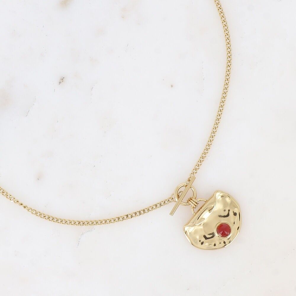 Halskette – Anhänger mit Cabochon-Verschluss, runder Einsatz mit Naturstein