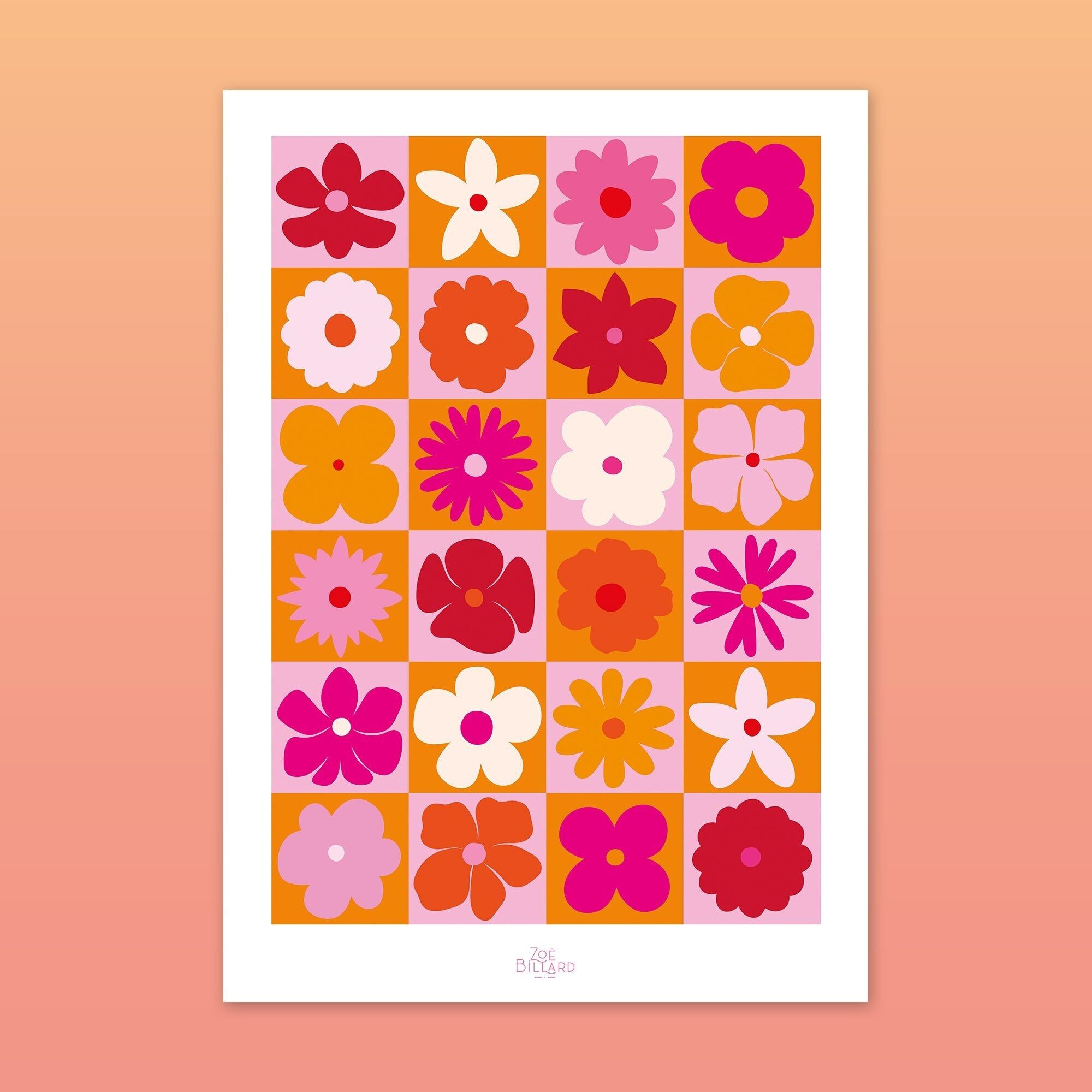 Póster de flores a cuadros