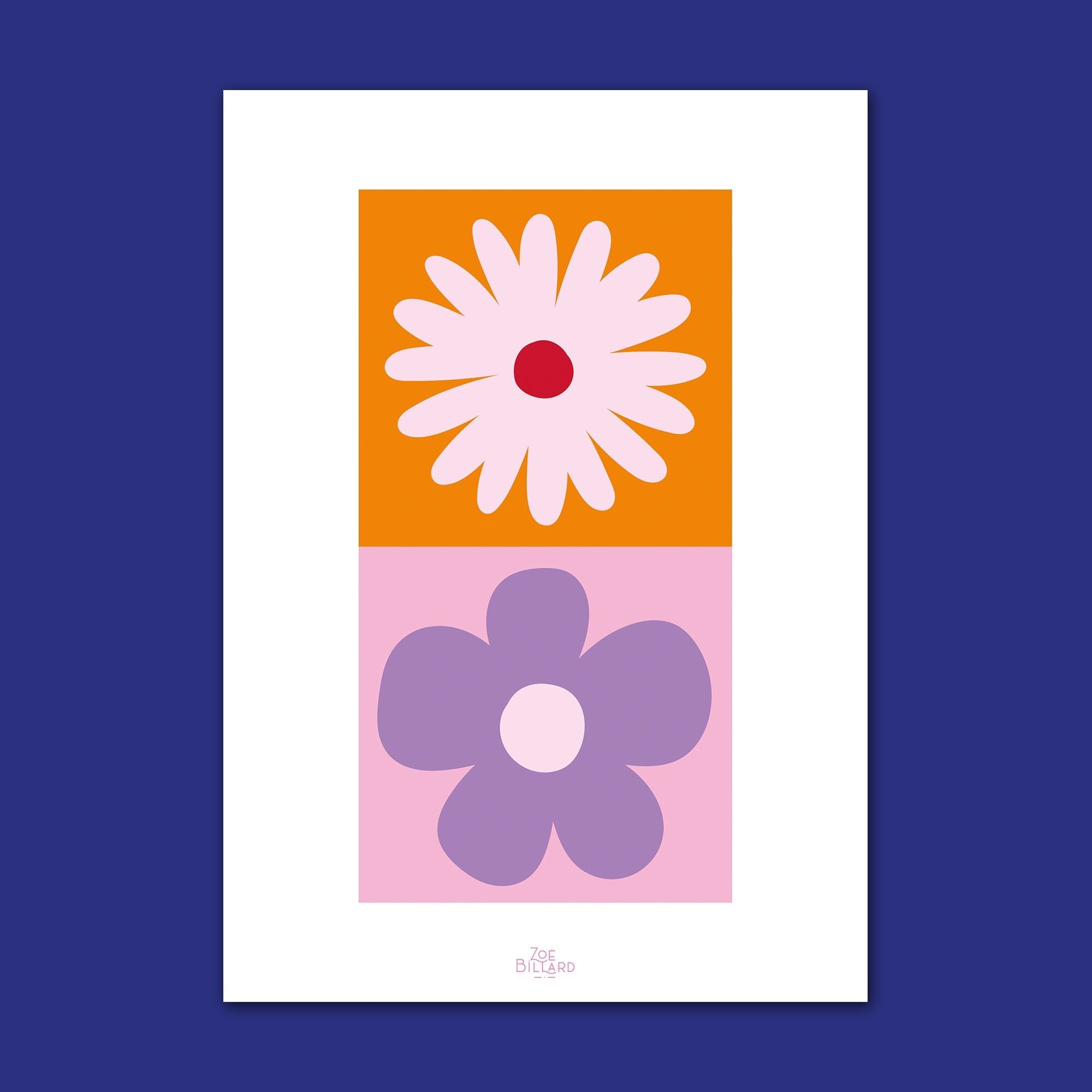Póster de tablero de ajedrez floral naranja