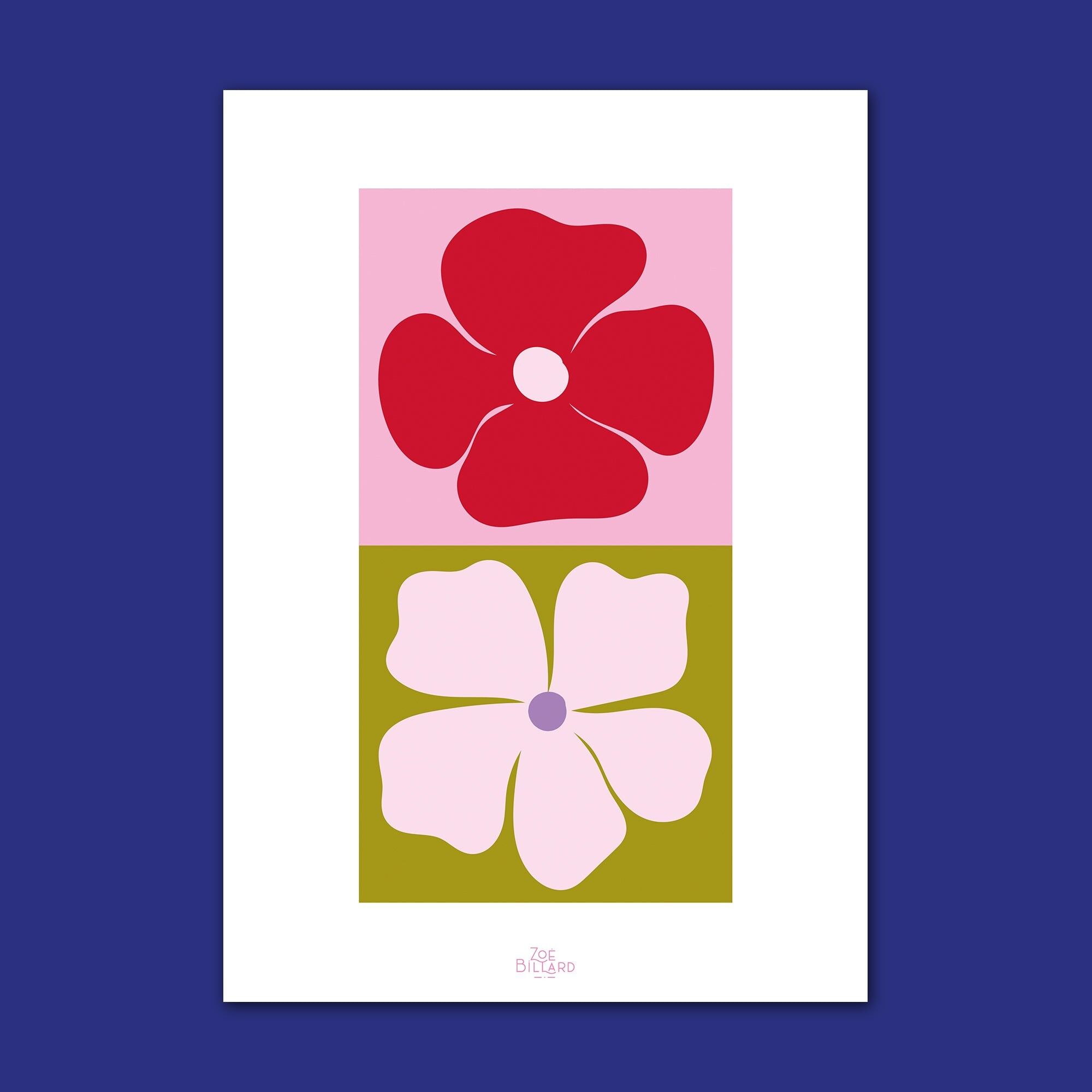 Póster de tablero de ajedrez floral verde