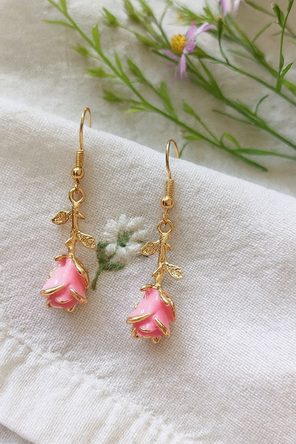 Enamel Rose earrings