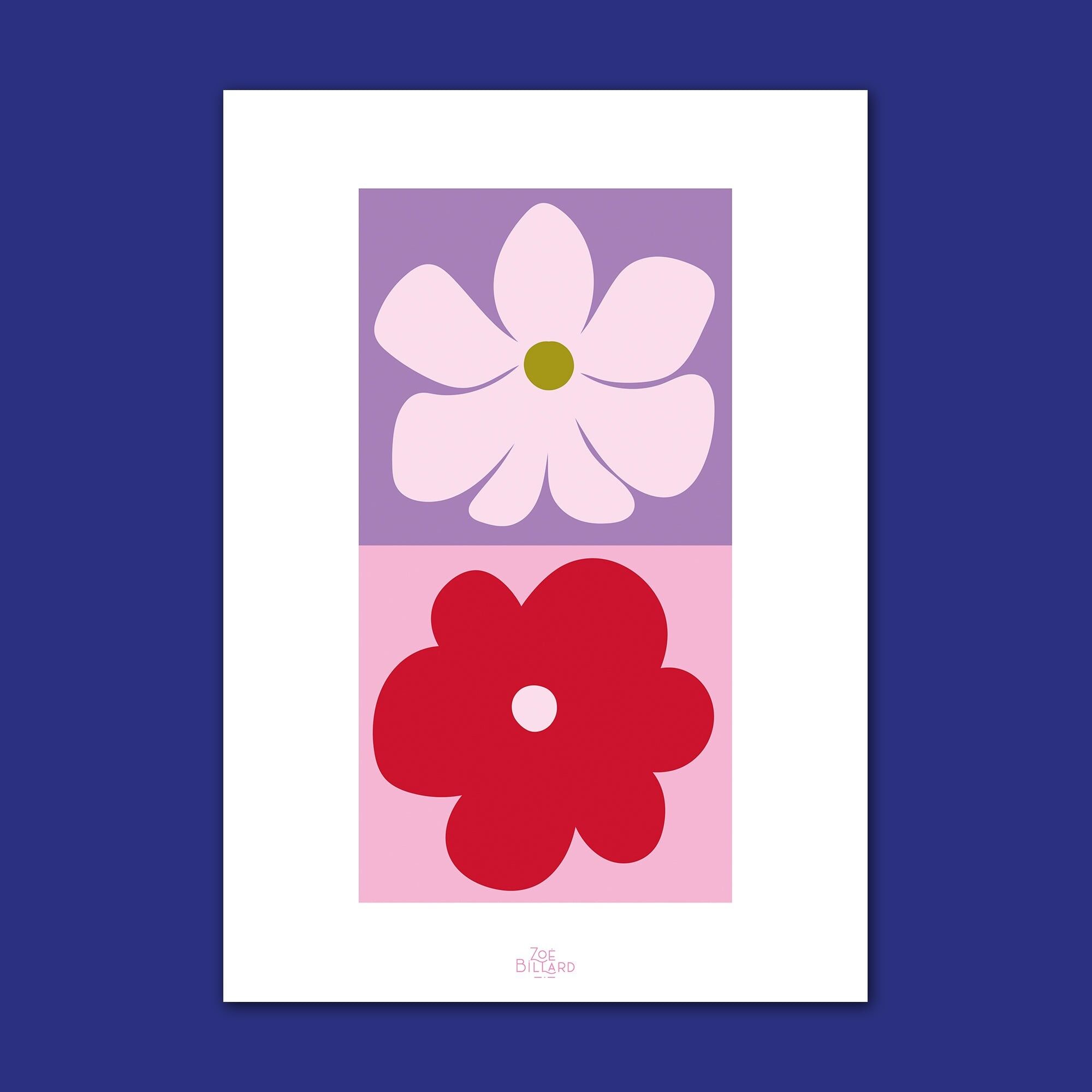 Póster de tablero de ajedrez floral morado