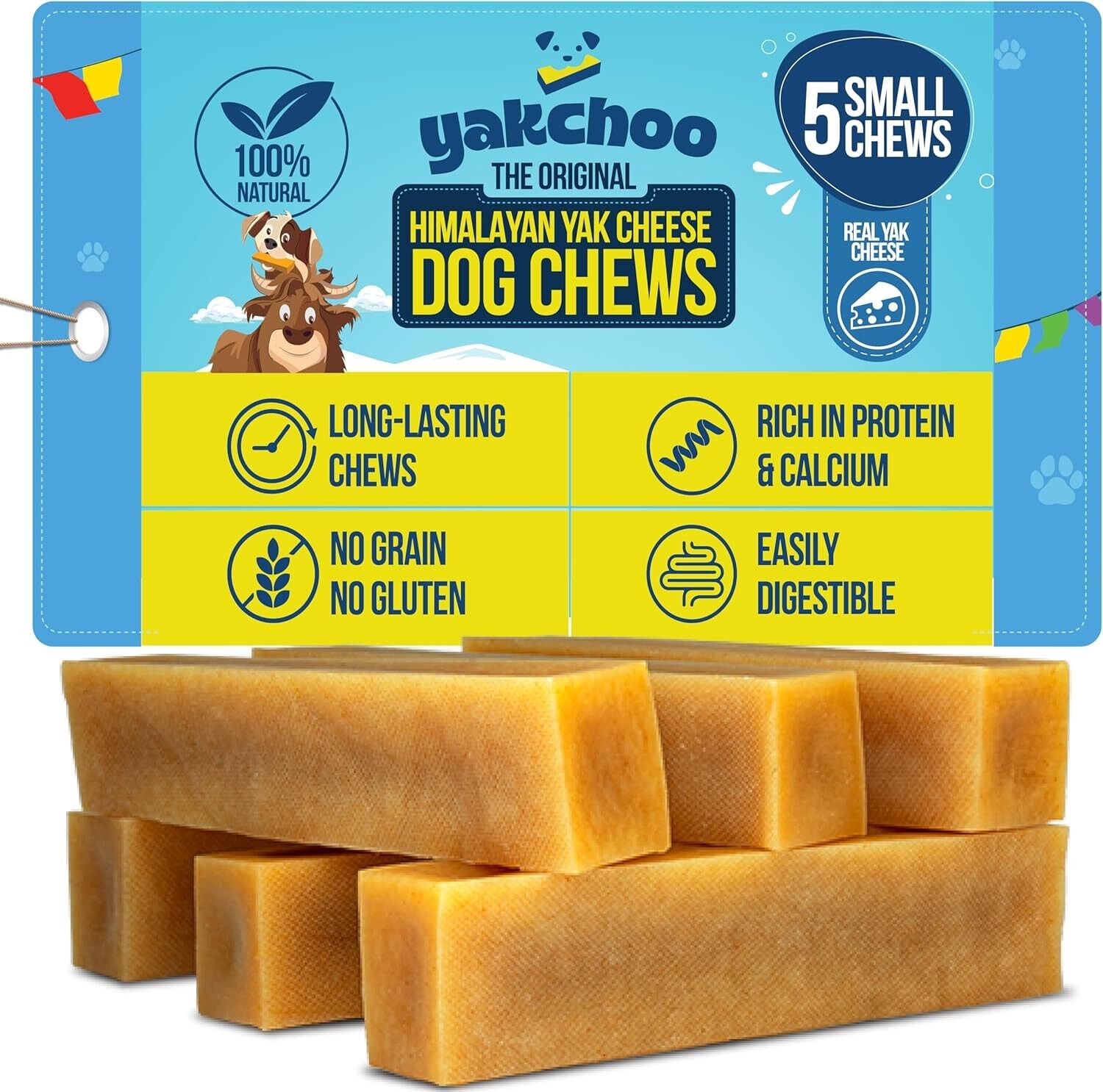 Yakchoo Friandises à mâcher pour chiens au fromage de yak de l'Himalaya, petit format, 30 g, paquet de 5