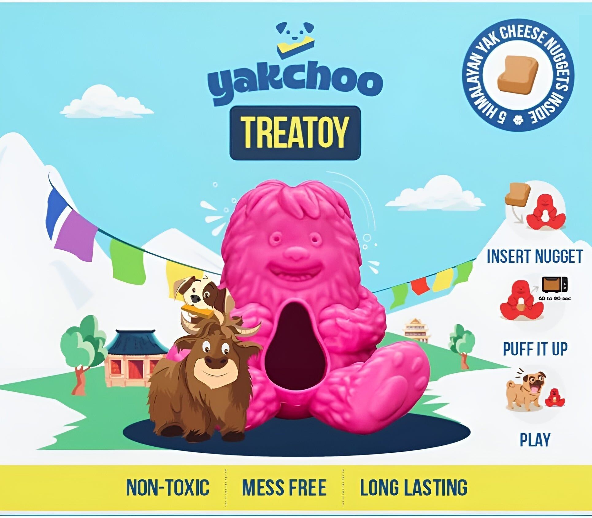 Yakchoo Play Treatoy – Jouet interactif en caoutchouc rose à remplir, idéal pour les friandises pour chiens