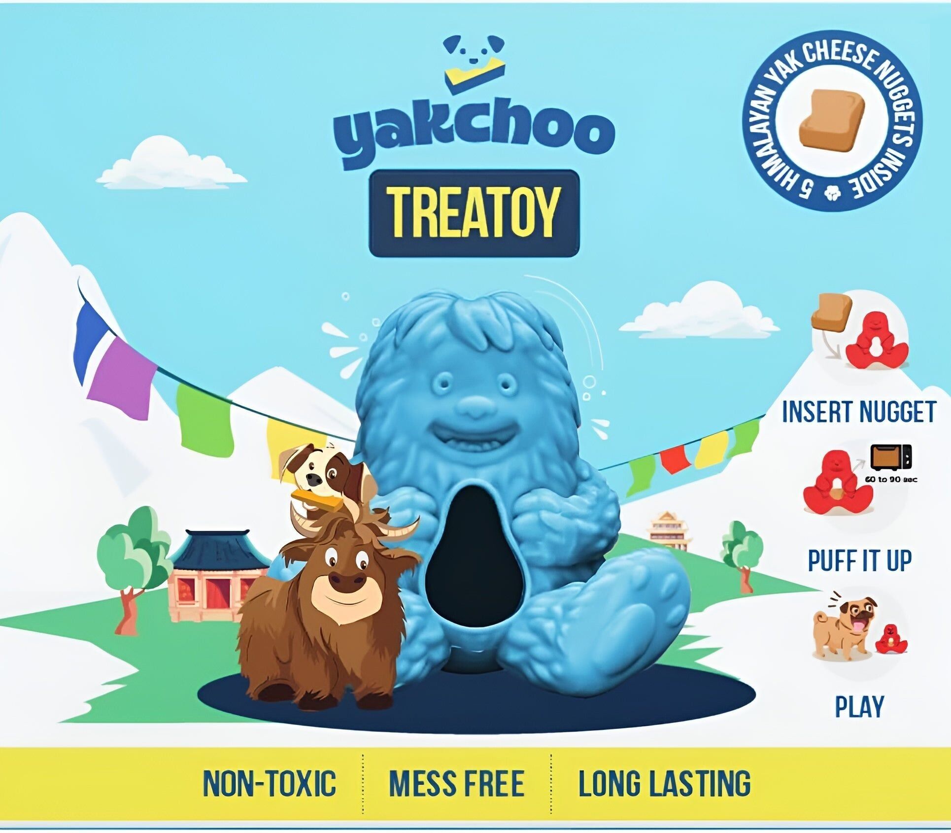 Yakchoo Play Treatoy – Jouet interactif en caoutchouc à remplir pour chien, bleu