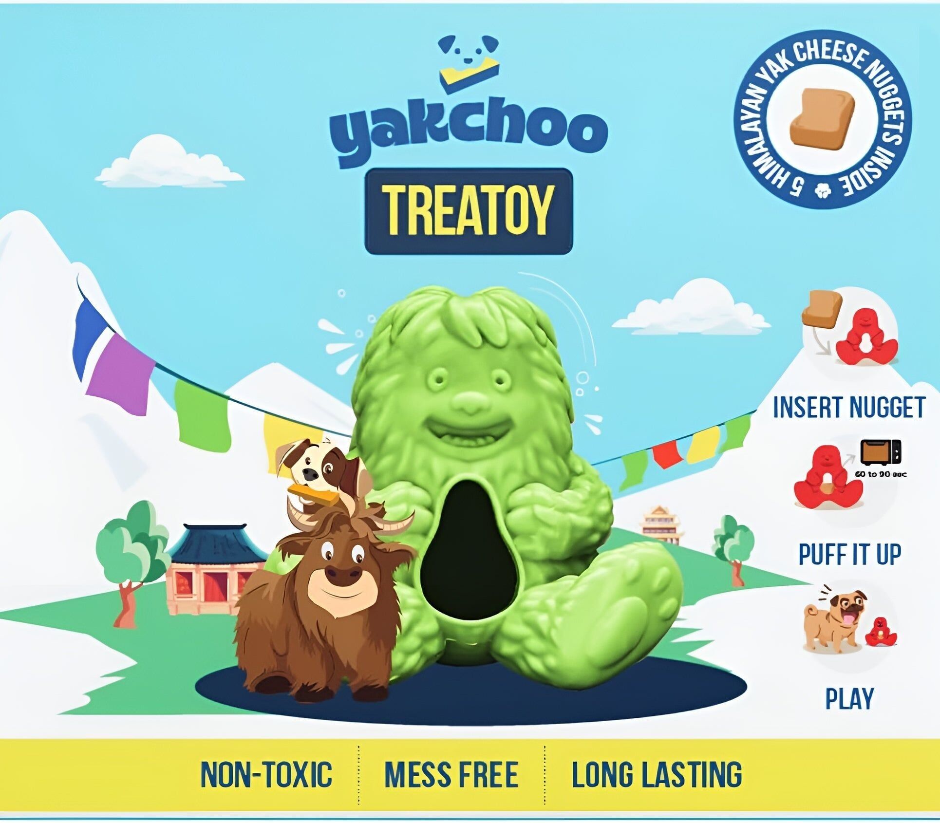 Yakchoo Play Treatoy – Jouet interactif en caoutchouc à remplir pour chien, vert