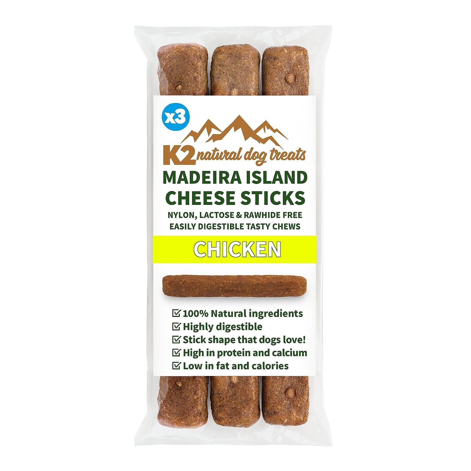 Friandises pour chiens K2 100 % naturelles, bâtonnets au fromage et au poulet, paquet de 3