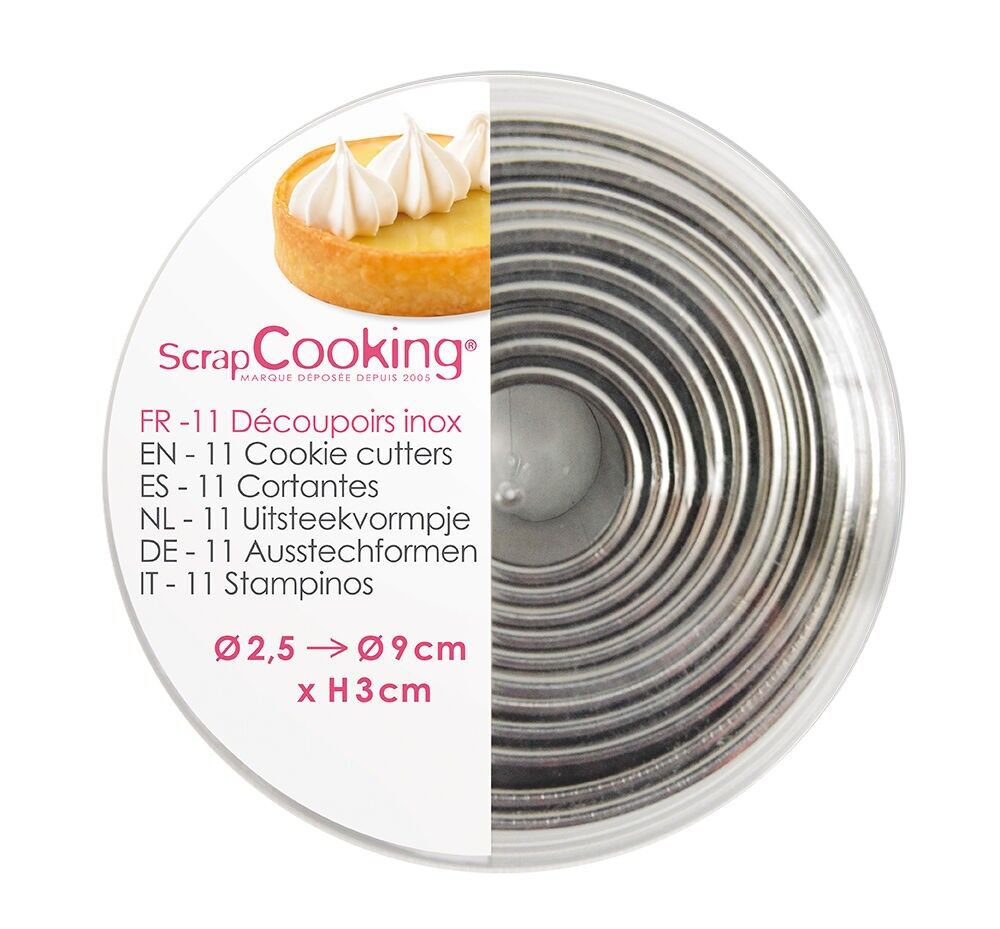Schachtel mit 11 runden Ausstechformen aus Edelstahl