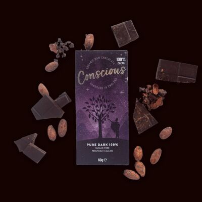 Pure Dark 100% Cacao 60g Vegan Organic Bar