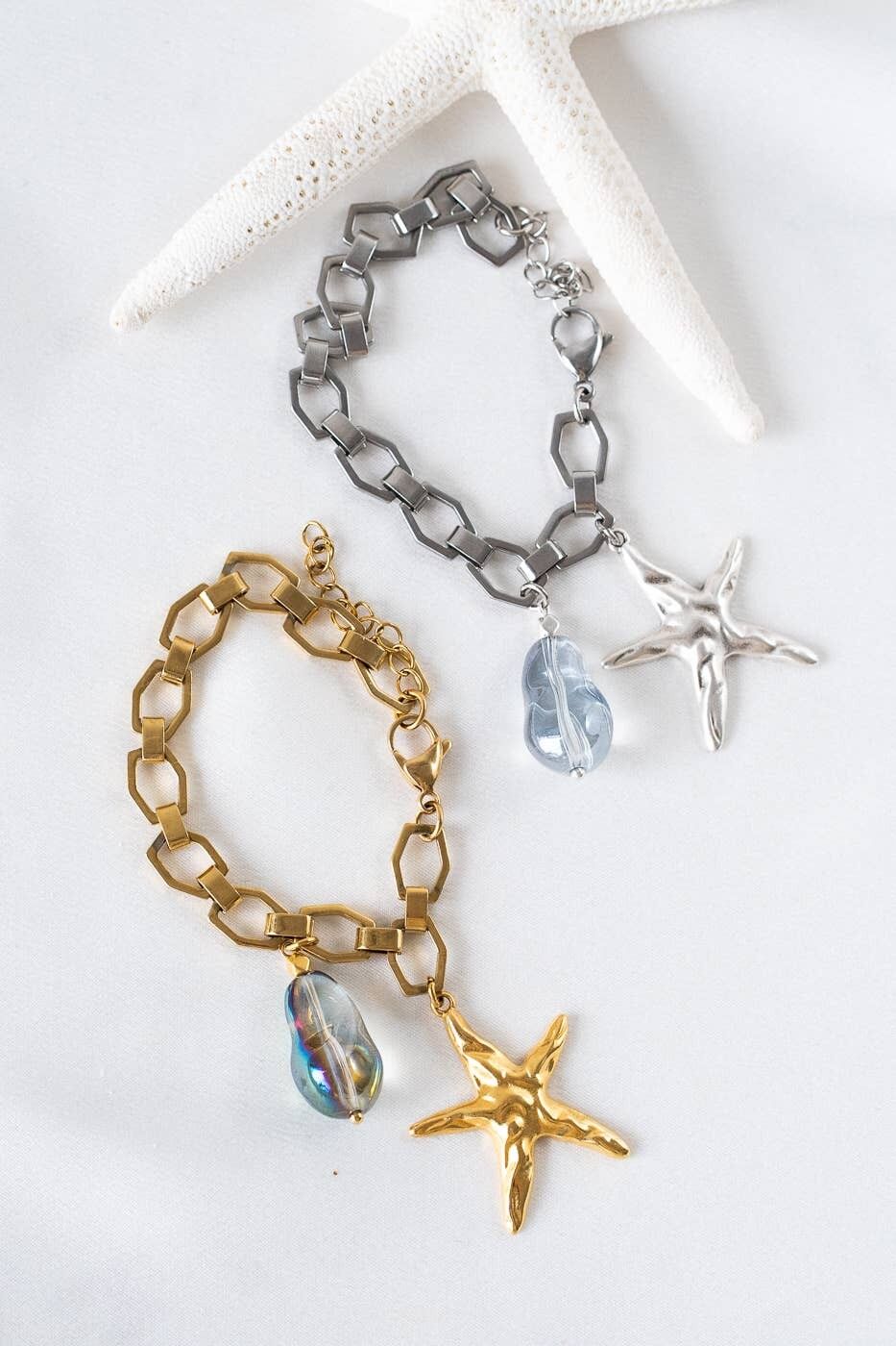 Pulsera de cadena de estrella de mar con dije de cristal