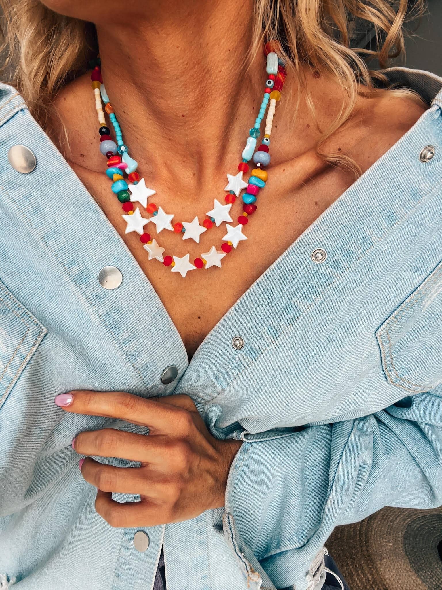 Collier de perles étoiles, collier d'été fait main