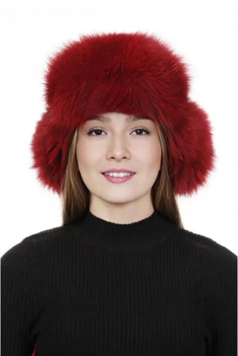 Ouchanka russe en véritable fourrure de renard roux – Coiffe d'hiver de luxe pour femme – Chapeau trappeur en véritable fourrure de renard