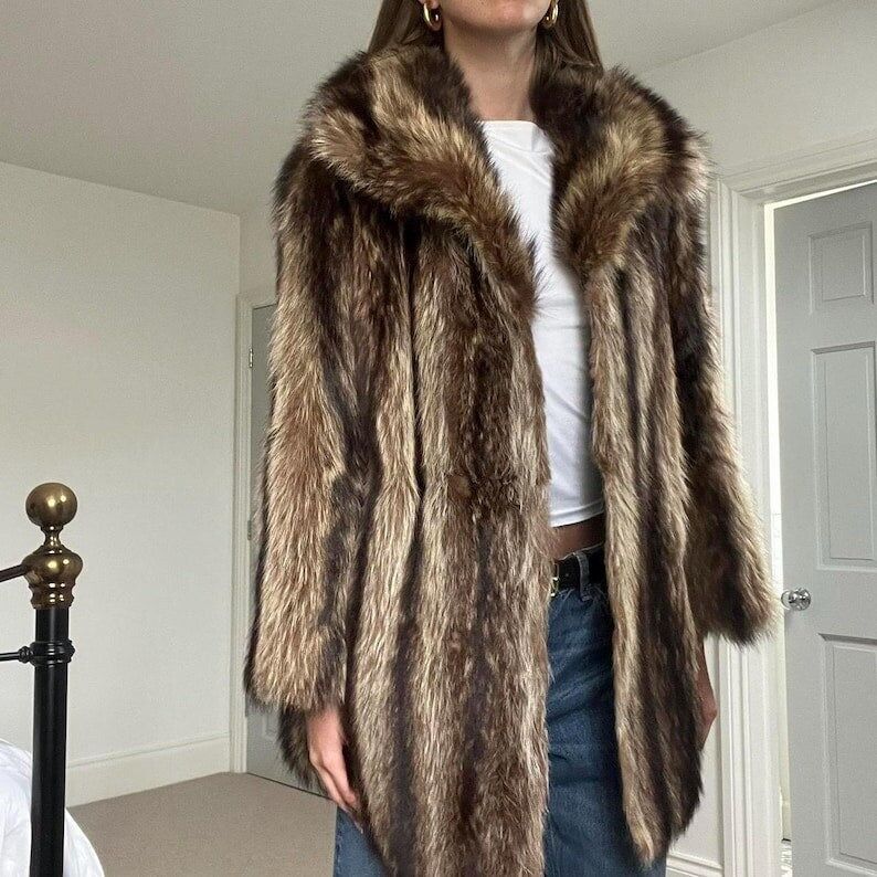 Manteau long d'hiver de luxe vintage en vison et renard - Fait main