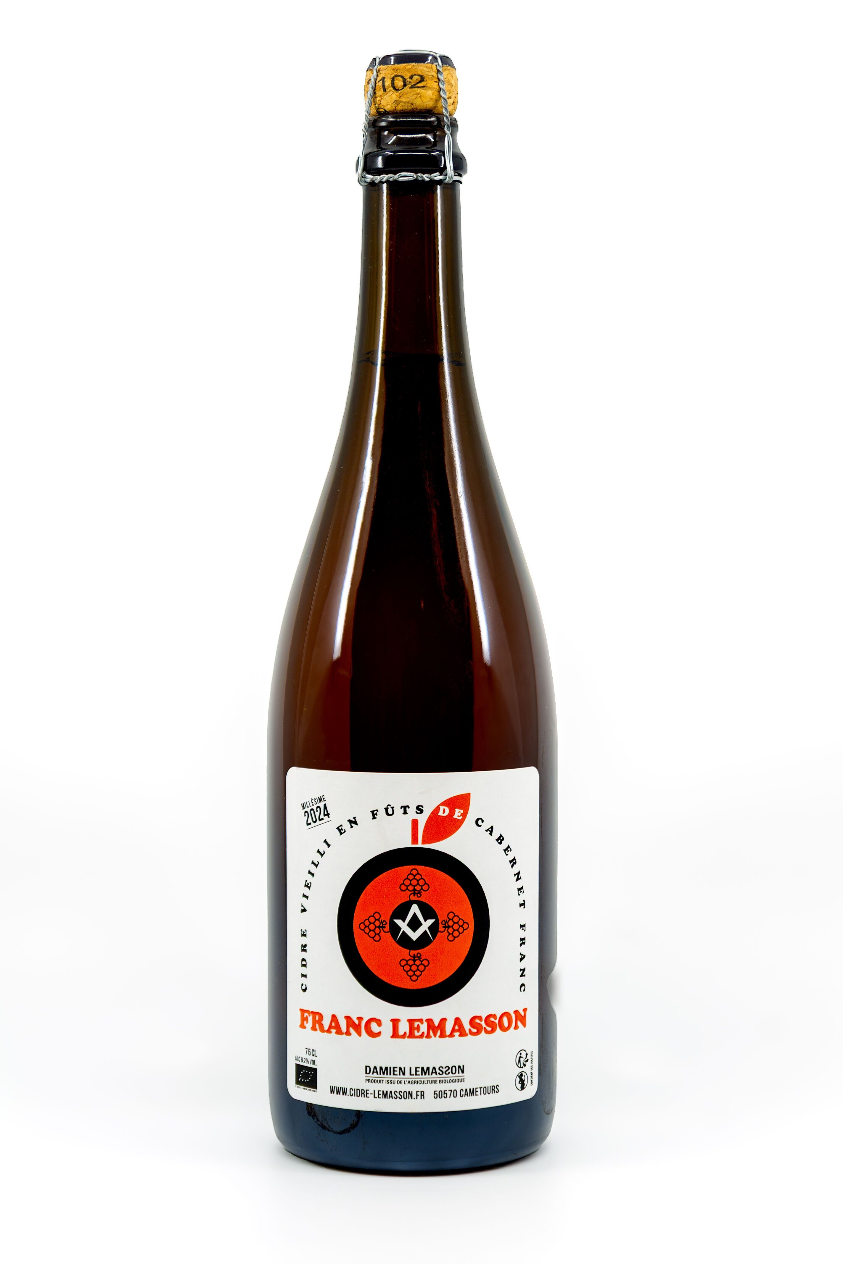 Cidre. Bio  élevé en fût de cabernet franc "Franc Lemasson" 2024, Brut, 75